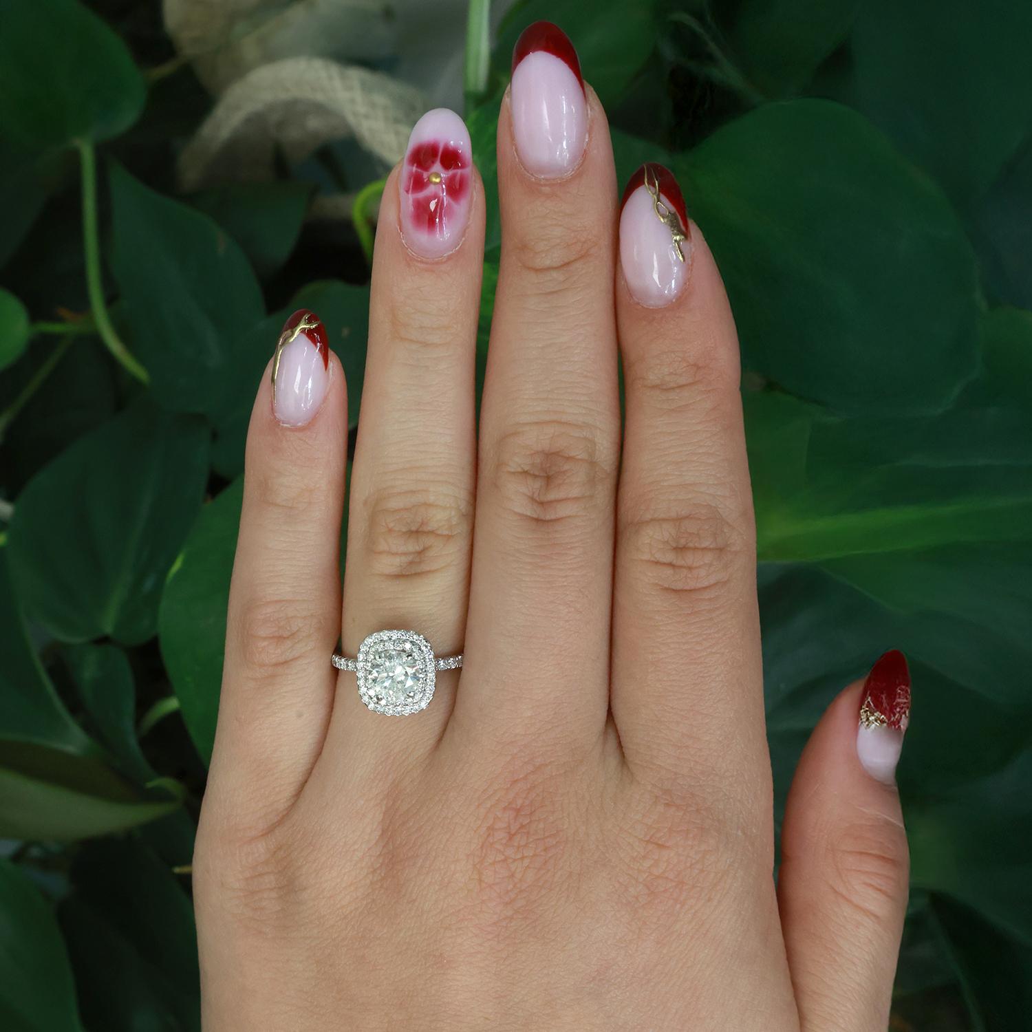 1.82 TW Halo Diamond Engagement Ring UGS CertIficate 18K White Gold Size 6.5