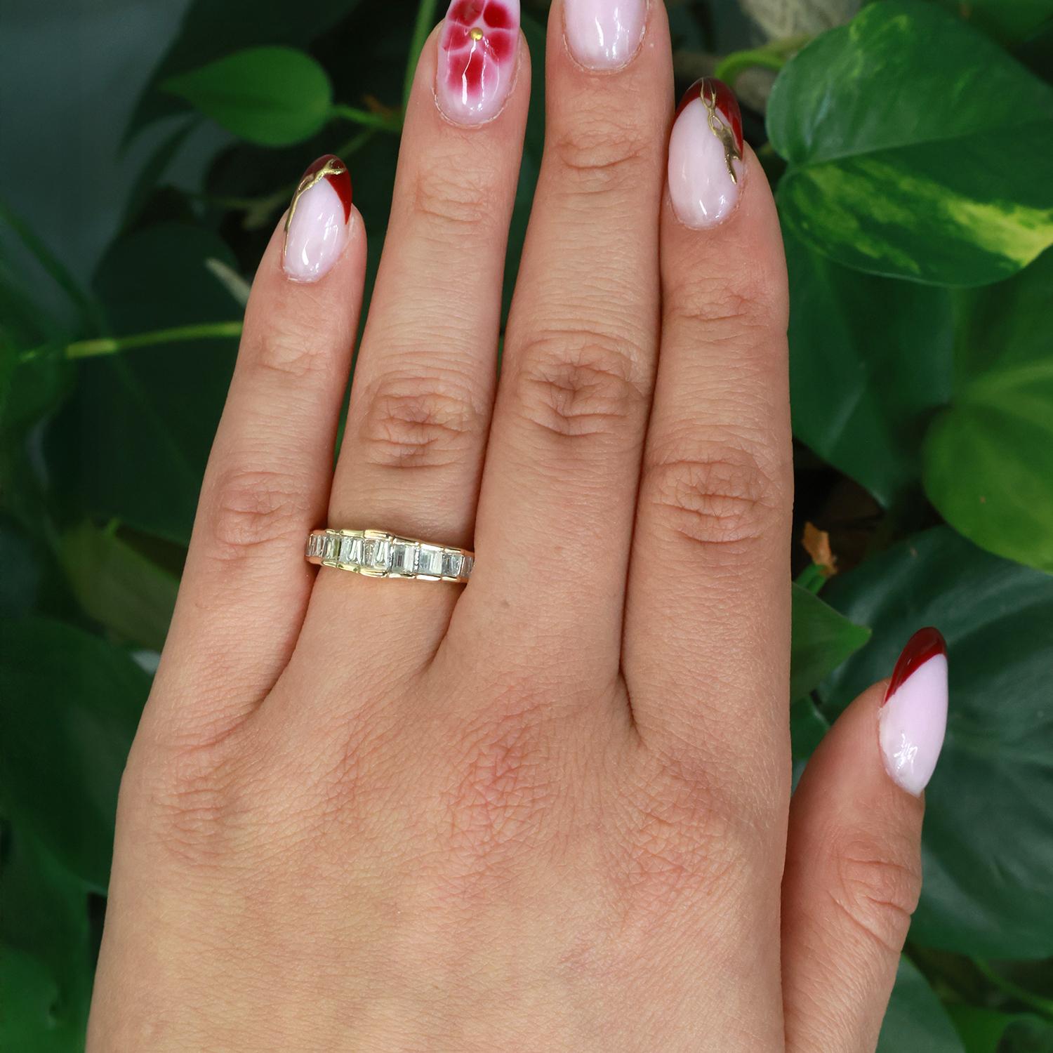 Baguette Cut Diamond Half Eternity Band Ring 14K Gold 0.70 TW Size 6 Estate