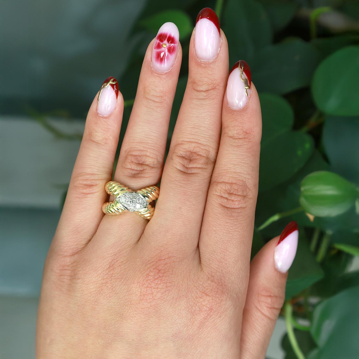 0.40 TW Diamond Crossover Cable Ring 18K Two-Tone Gold Size 6.25 Ladies Estate