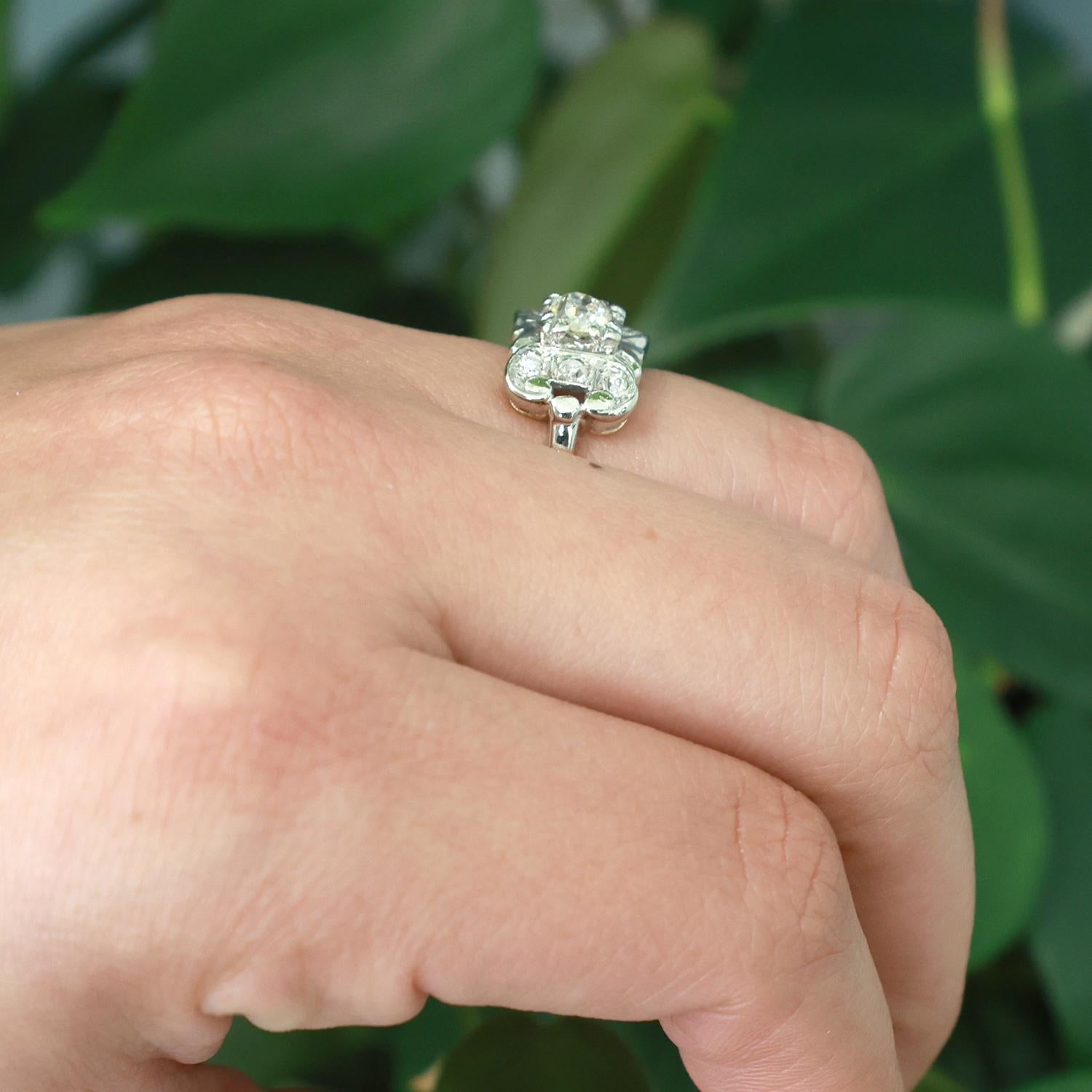 Vintage Old Euro Cut Diamond Solitaire Accent Ring 2-Tone Gold 0.50 TW Size 5.75