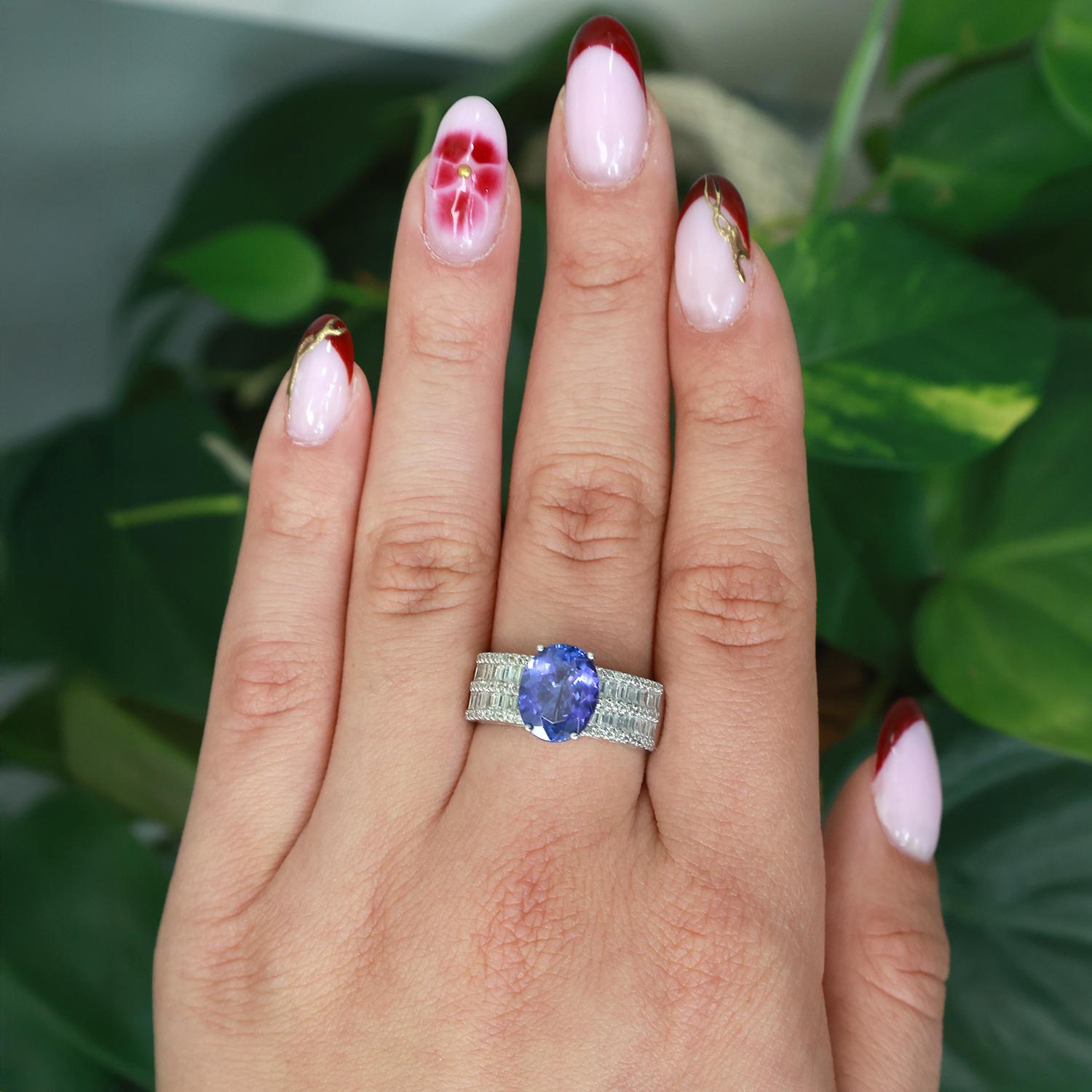 EFFY Tanzanite Diamond Cocktail Ring 14K White Gold 4.85 CTW Size 9.5 Ladies