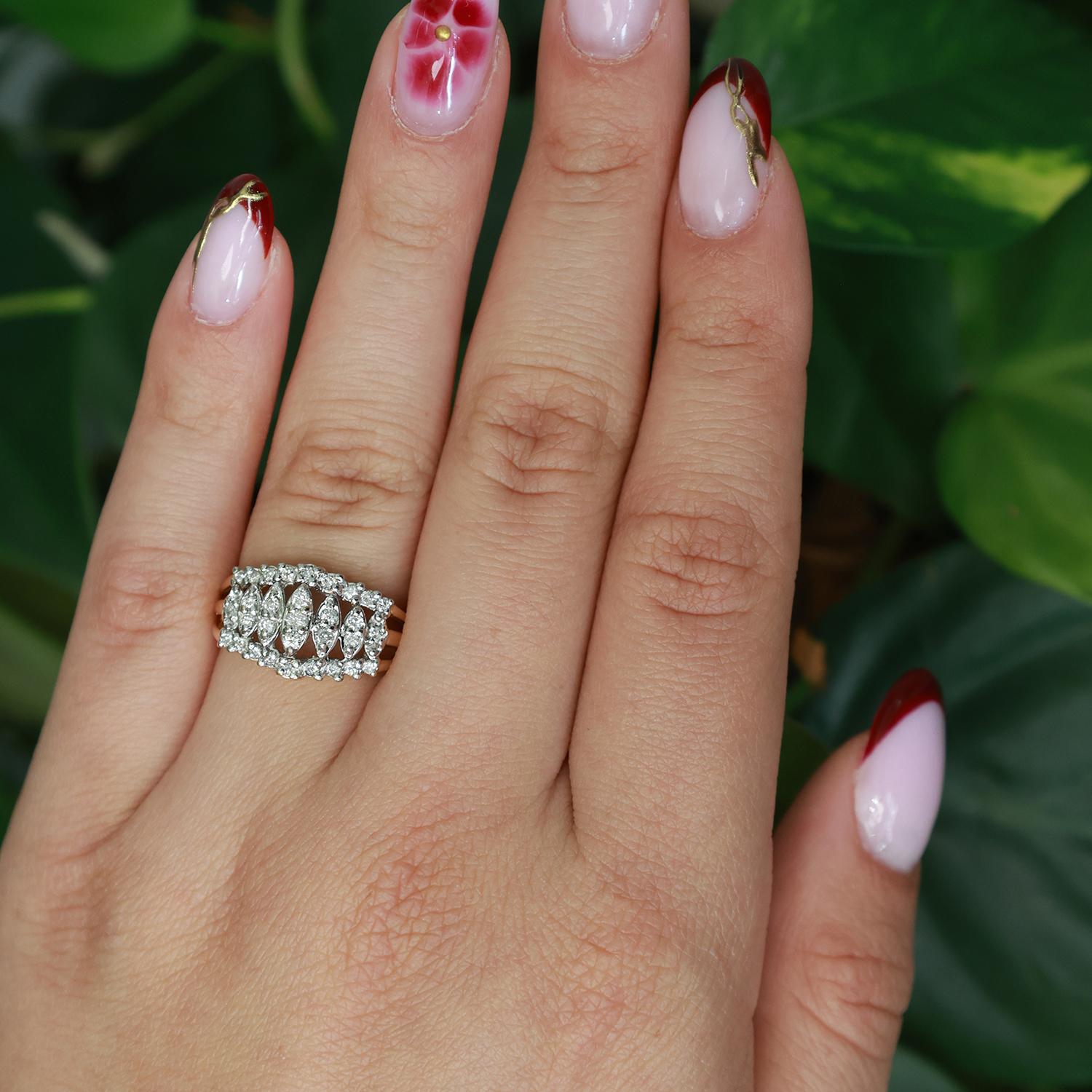 0.60 TW Diamond Wide Band Ring 10K Gold Size 6 Ladies Estate