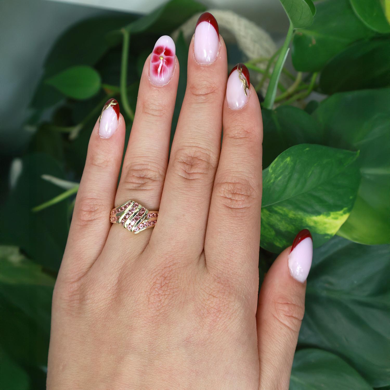 1.12 CTW Pink Tourmaline Crossover Ring 14K Yellow Gold Size 6 Ladies Estate