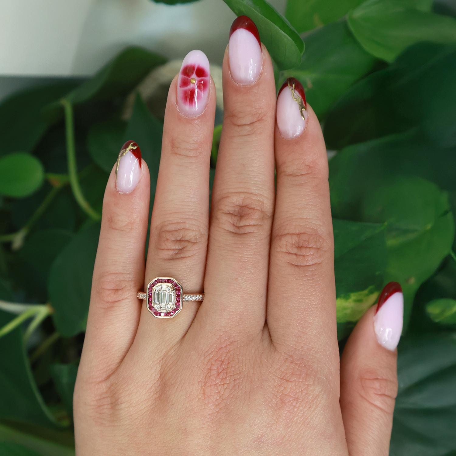 14K Rose Gold Diamond Ruby Halo Cocktail Ring 0.80 CTW Lab Grown Gems Size 7