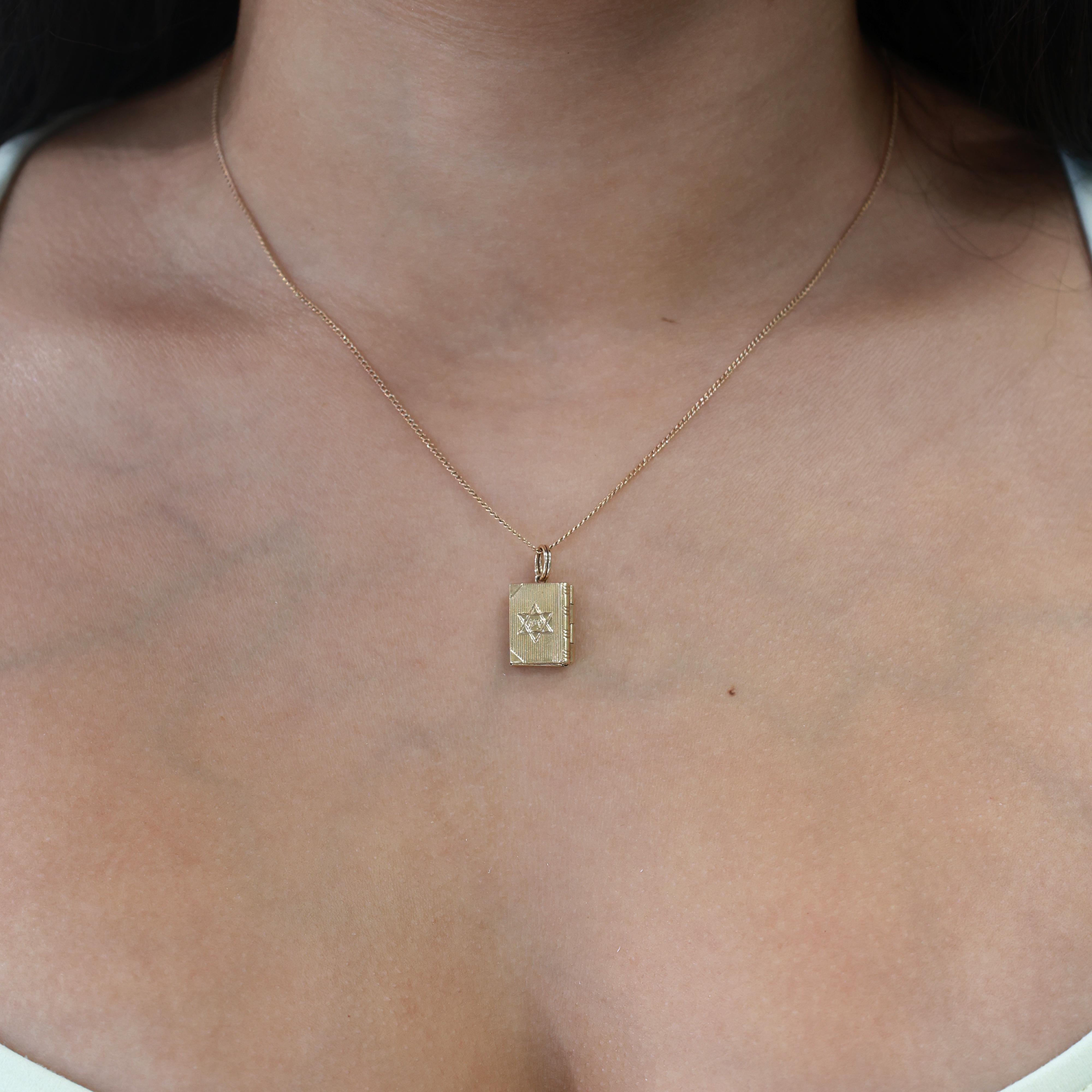 Religious Star Of David Locket Charm Pendant 14K Yellow Gold 0.85" Vintage