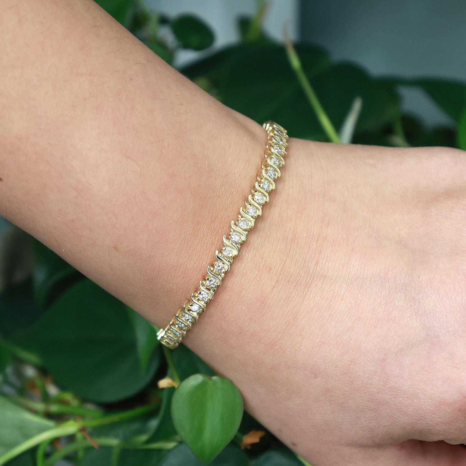 3.00 TW Diamond S Link Tennis Bracelet 14K Yellow Gold 7" Ladies Estate