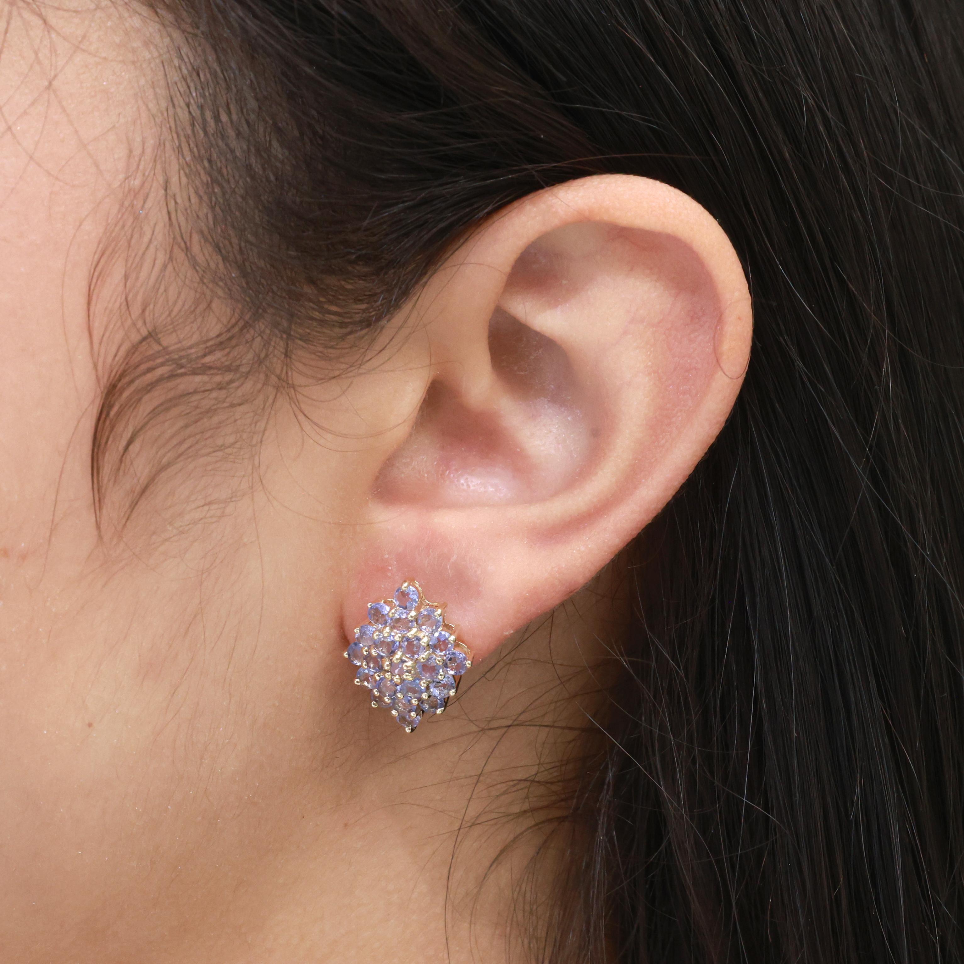 Tanzanite Floral Stud Drop Earrings 14K Yellow Gold 4.08 CTW Ladies Estate