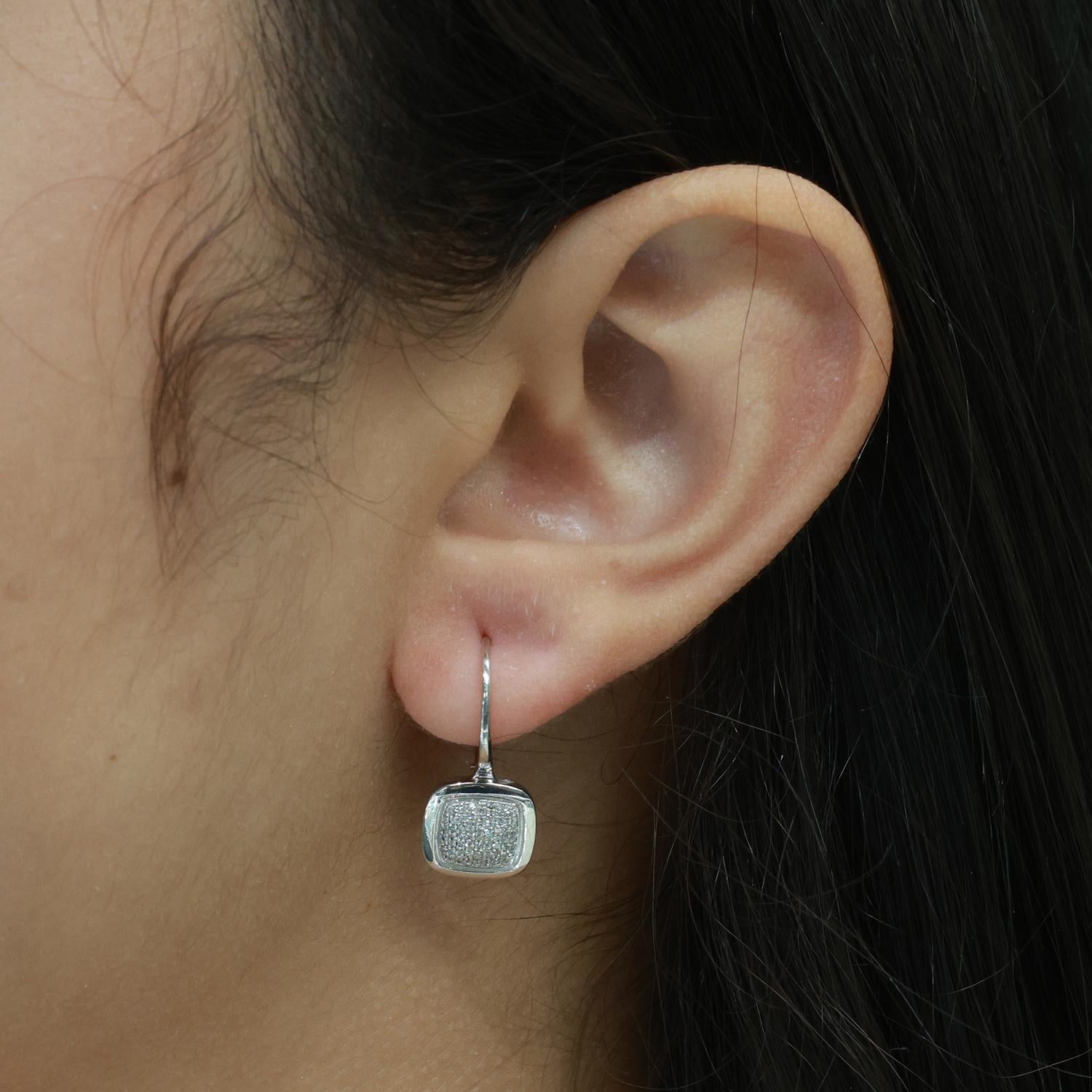 0.50 TW Cluster Diamond Dangle Earrings 14K White Gold 0.90" Ladies Estate