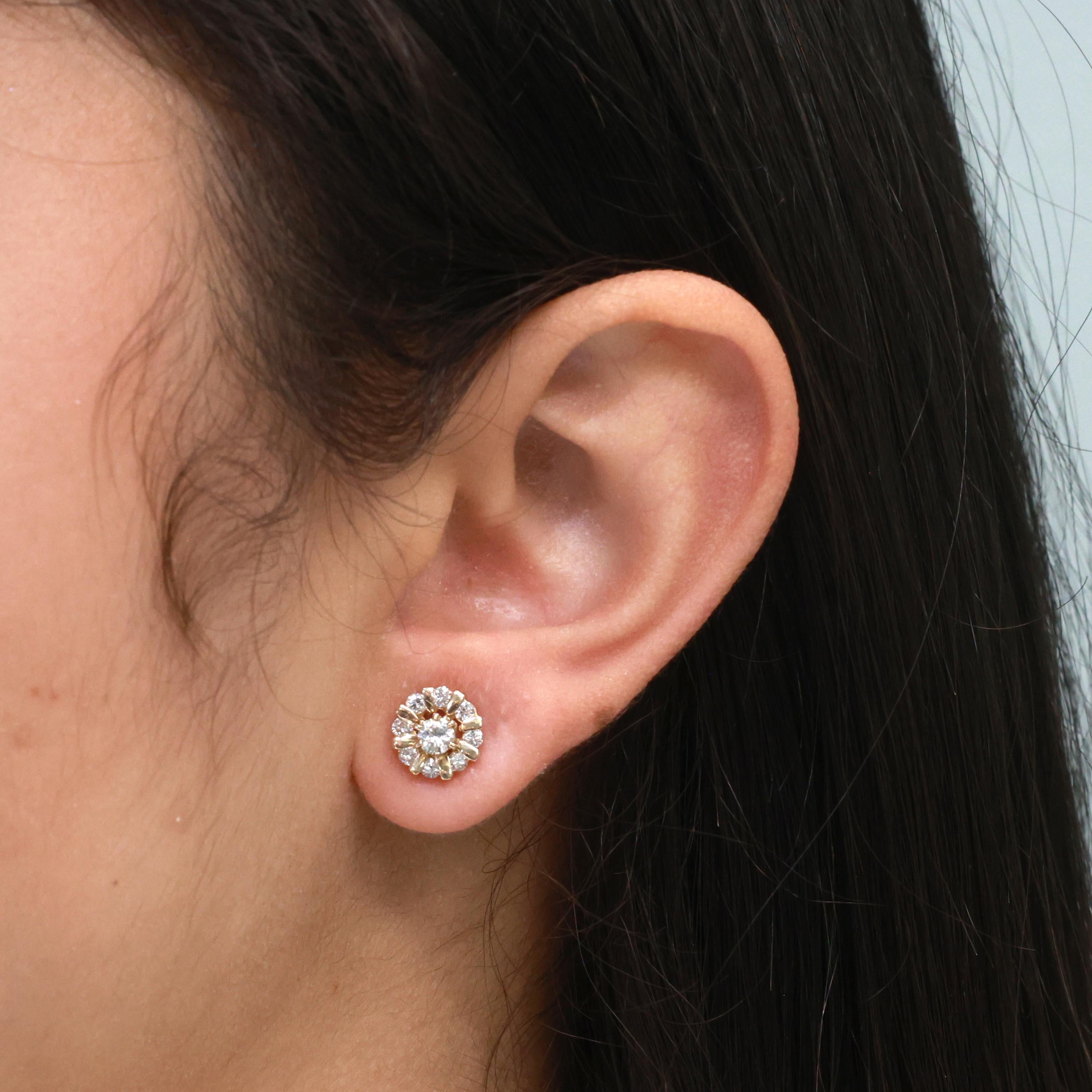 Diamond Round Earring Jackets 14K Yellow Gold 0.50 TW 4mm Studs Ladies Estate