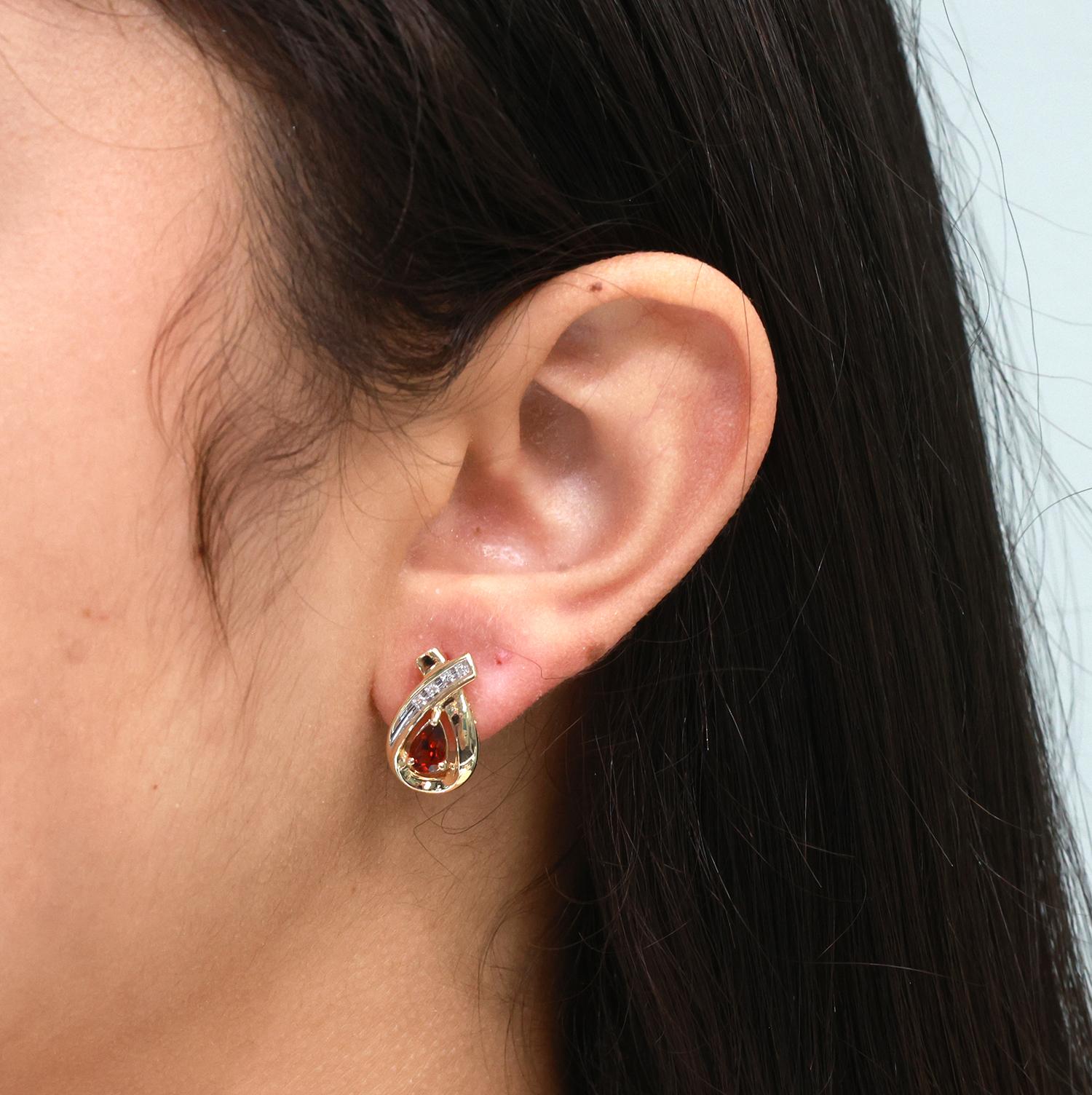 Garnet Diamond Ribbon Drop Earrings 14K Gold 0.90 CTW 0.50" Ladies Estate