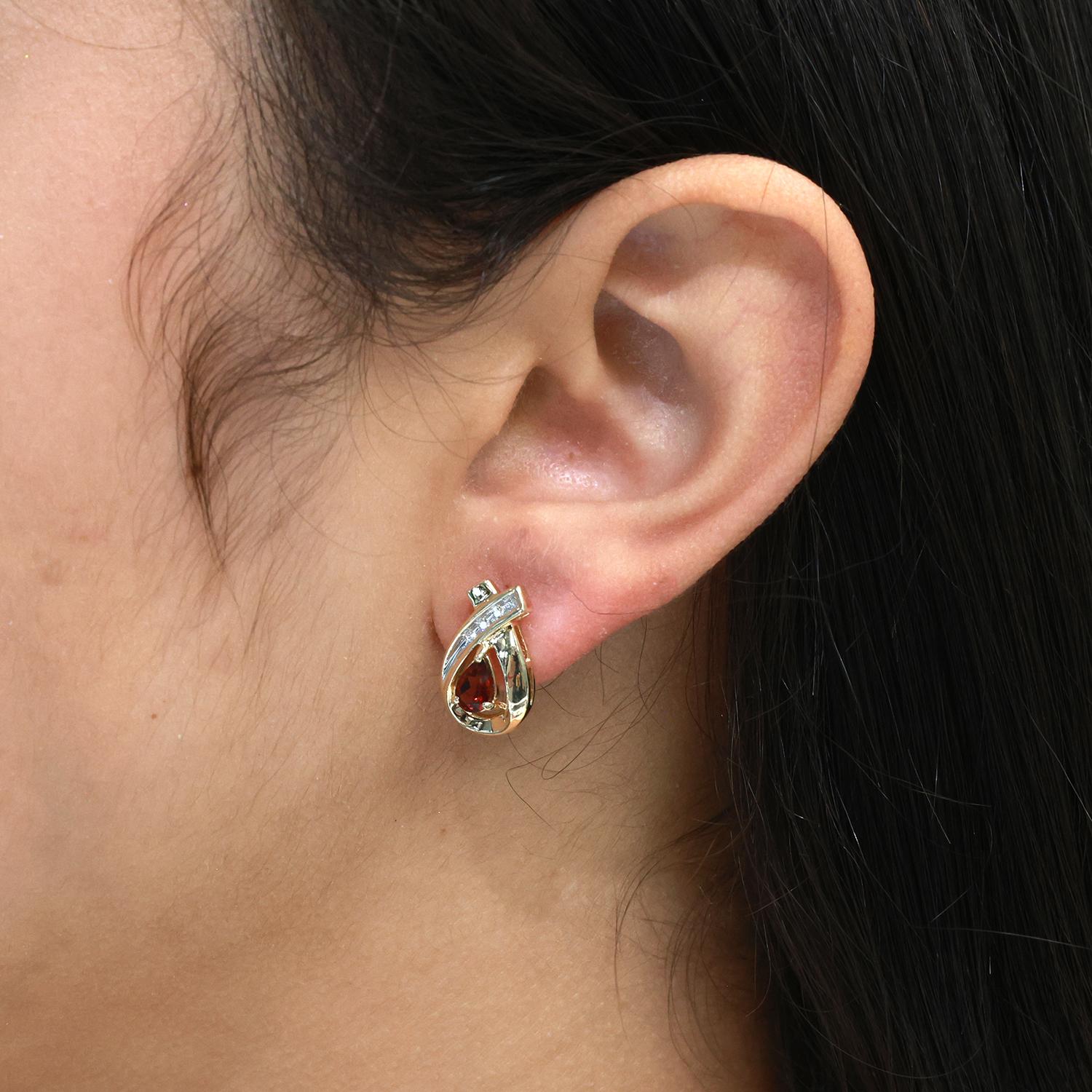 Garnet Diamond Ribbon Drop Earrings 14K Gold 0.90 CTW 0.50" Ladies Estate