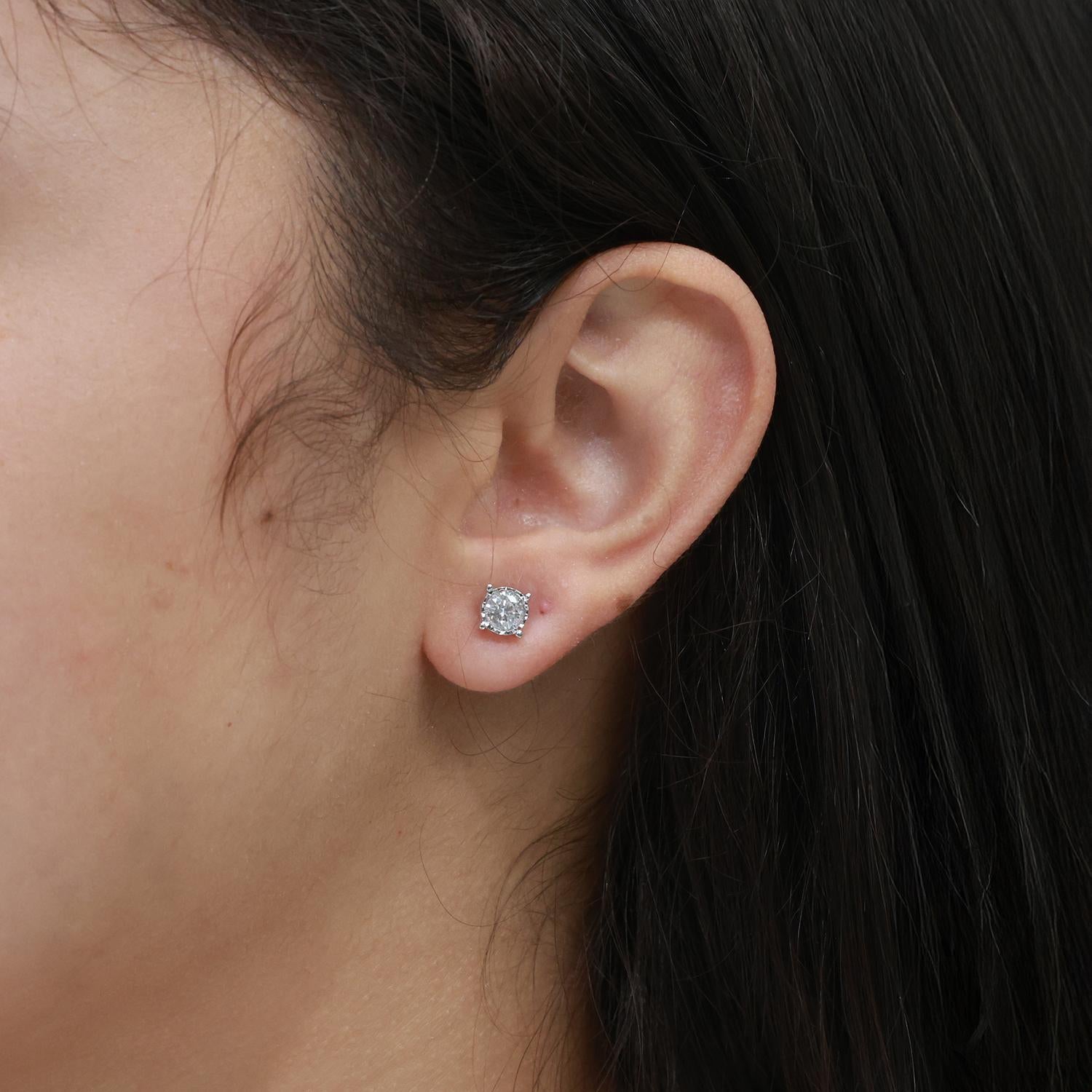 0.70 TW Round Diamond Stud Earrings 10K White Gold 4-Prong Setting