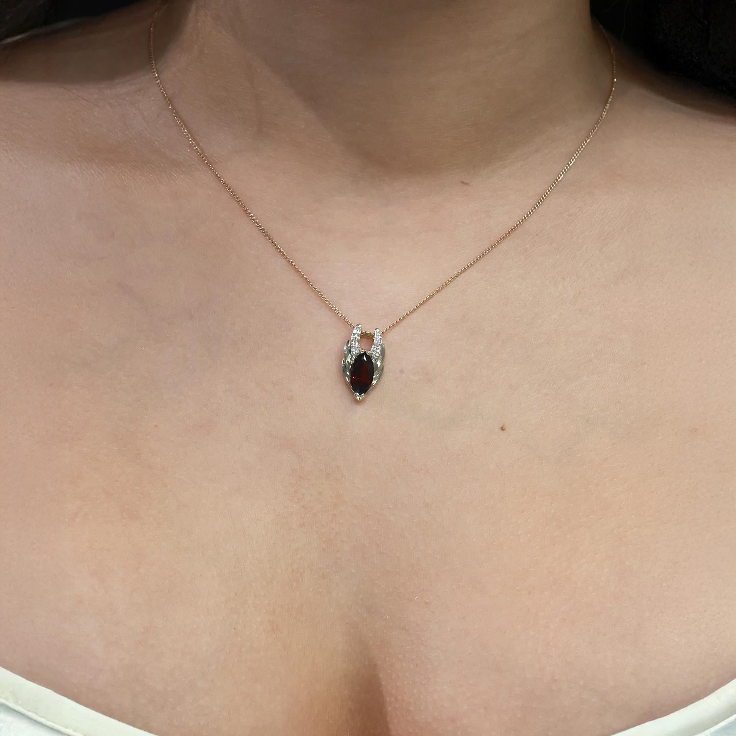 Garnet Diamond Slider Pendant 14K Yellow Gold 2.07 CTW Marquise Gem 0.75" Estate