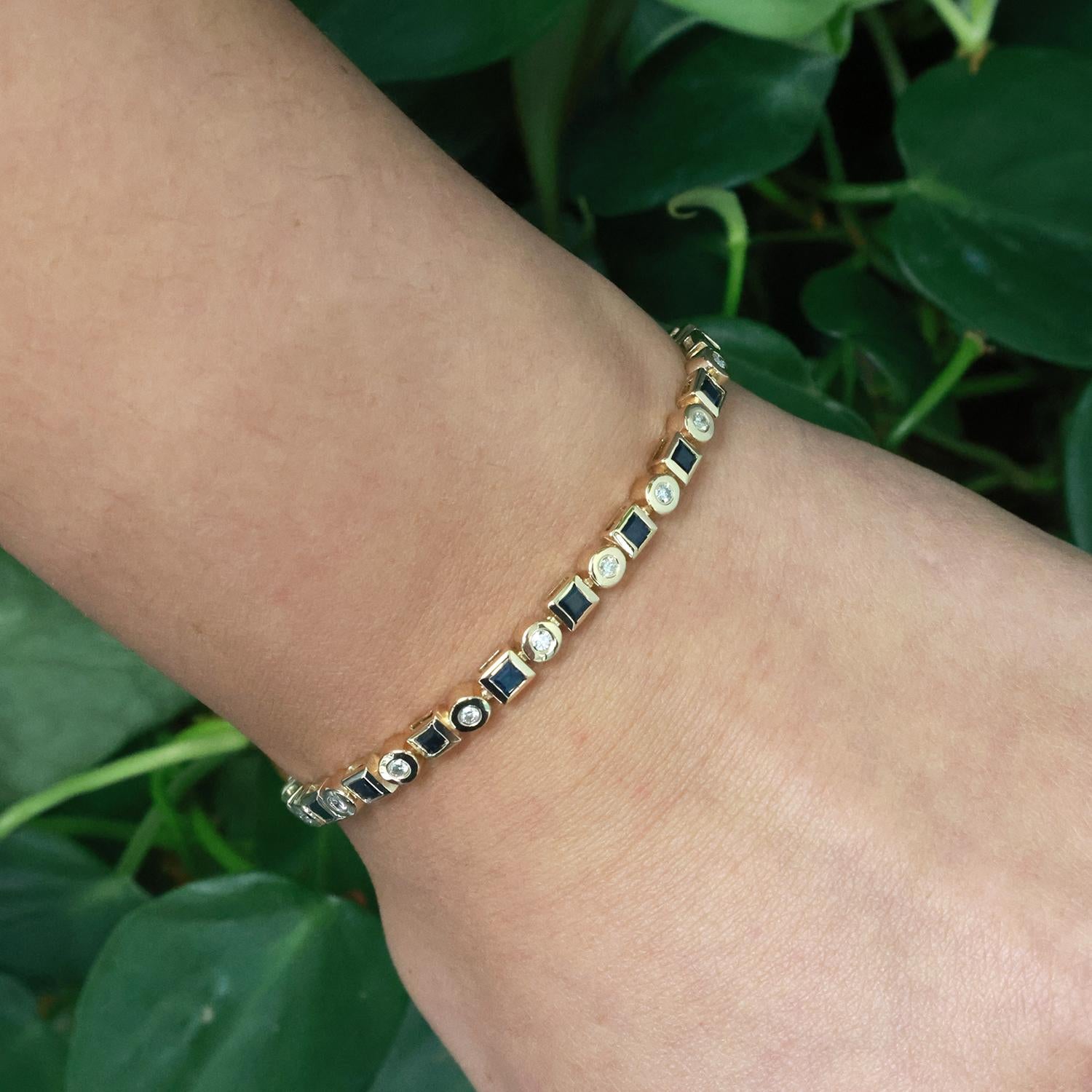 EFFY Blue Sapphire Diamond Bracelet 14K Yellow Gold 2.84 CTW 7" Ladies Estate