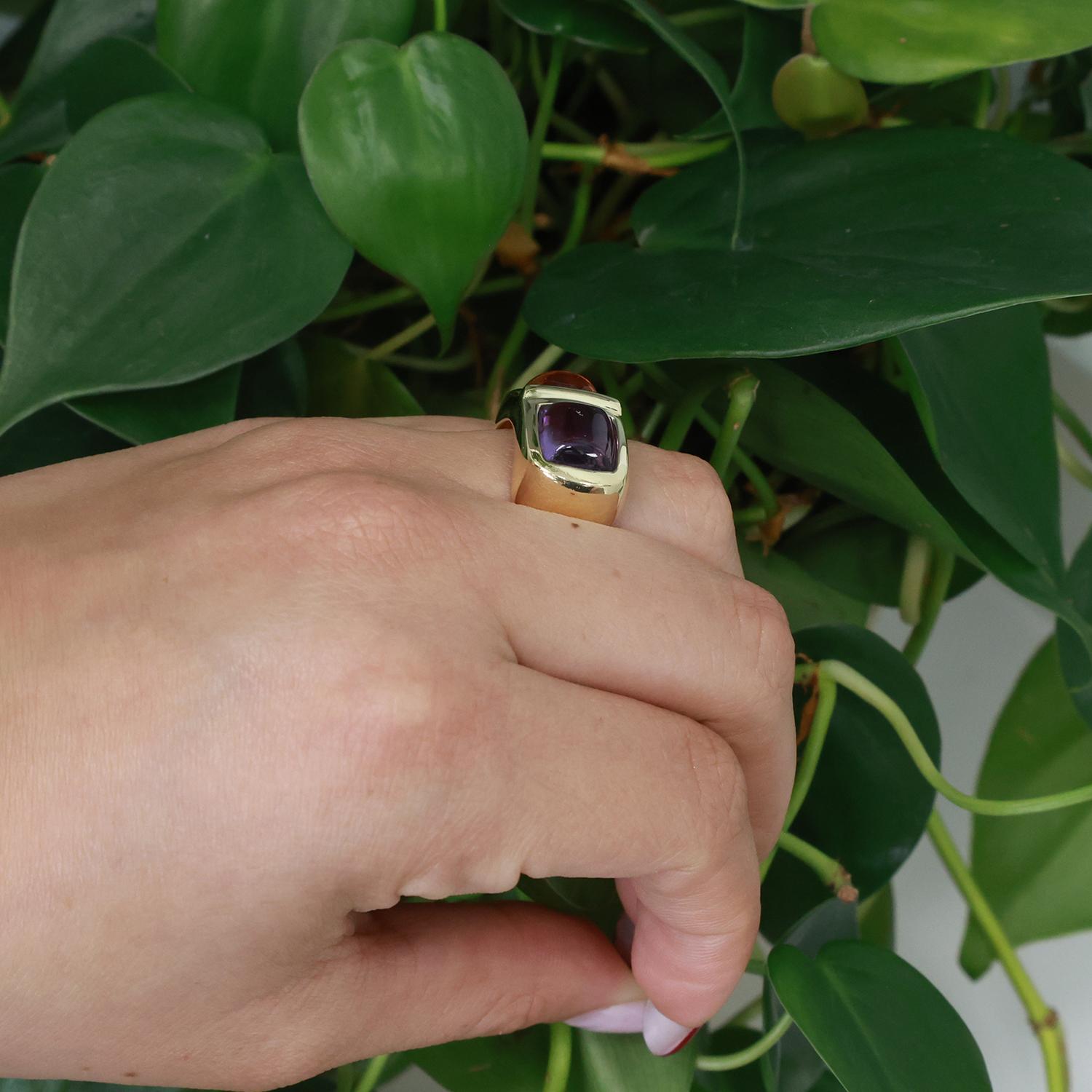 Cabochon Citrine Amethyst Statement Ring 14K Yellow Gold 6.95 CTW Size 6.75