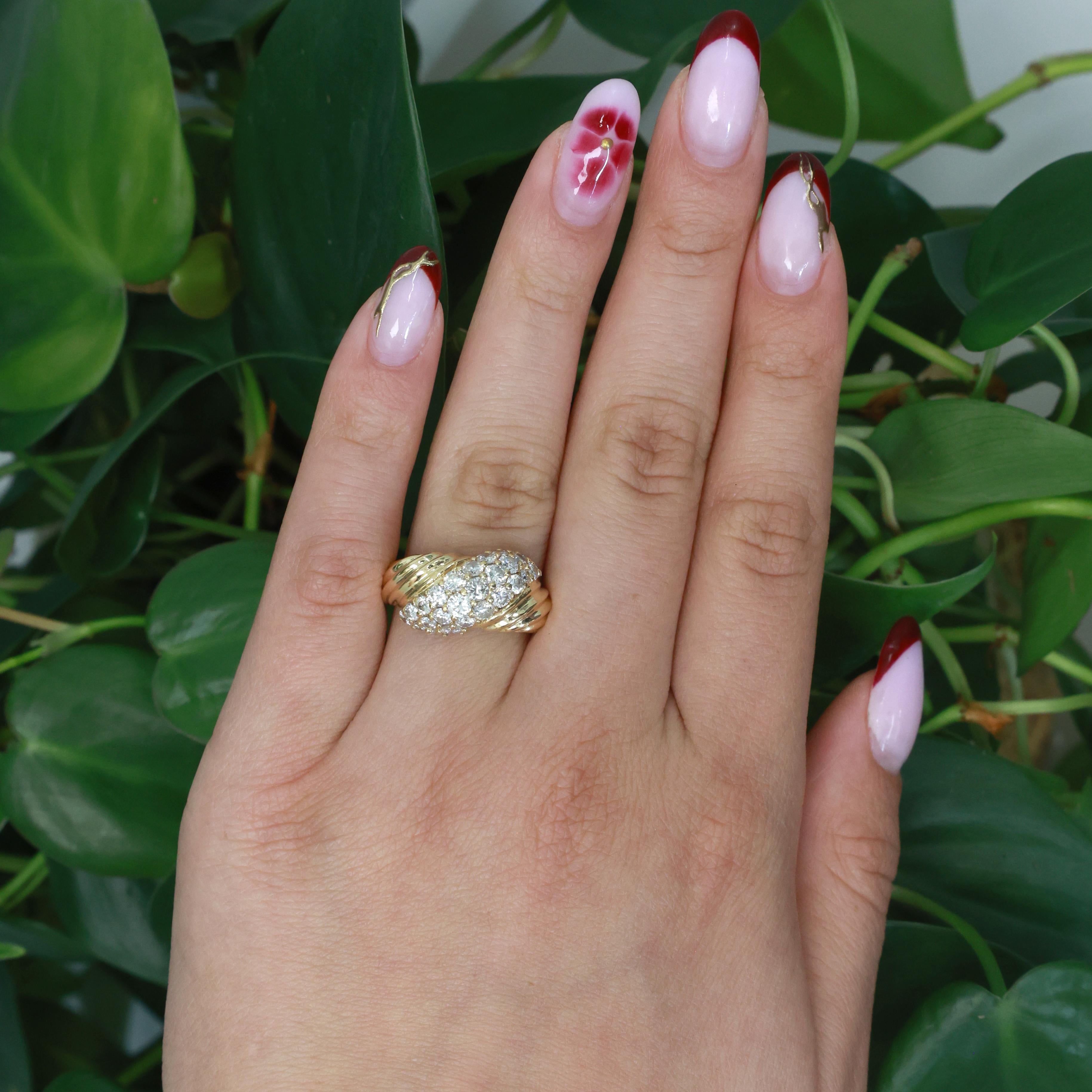 2.00 TW Cluster Diamond Crossover Band Ring 18K Yellow Gold Size 8.5 Ladies