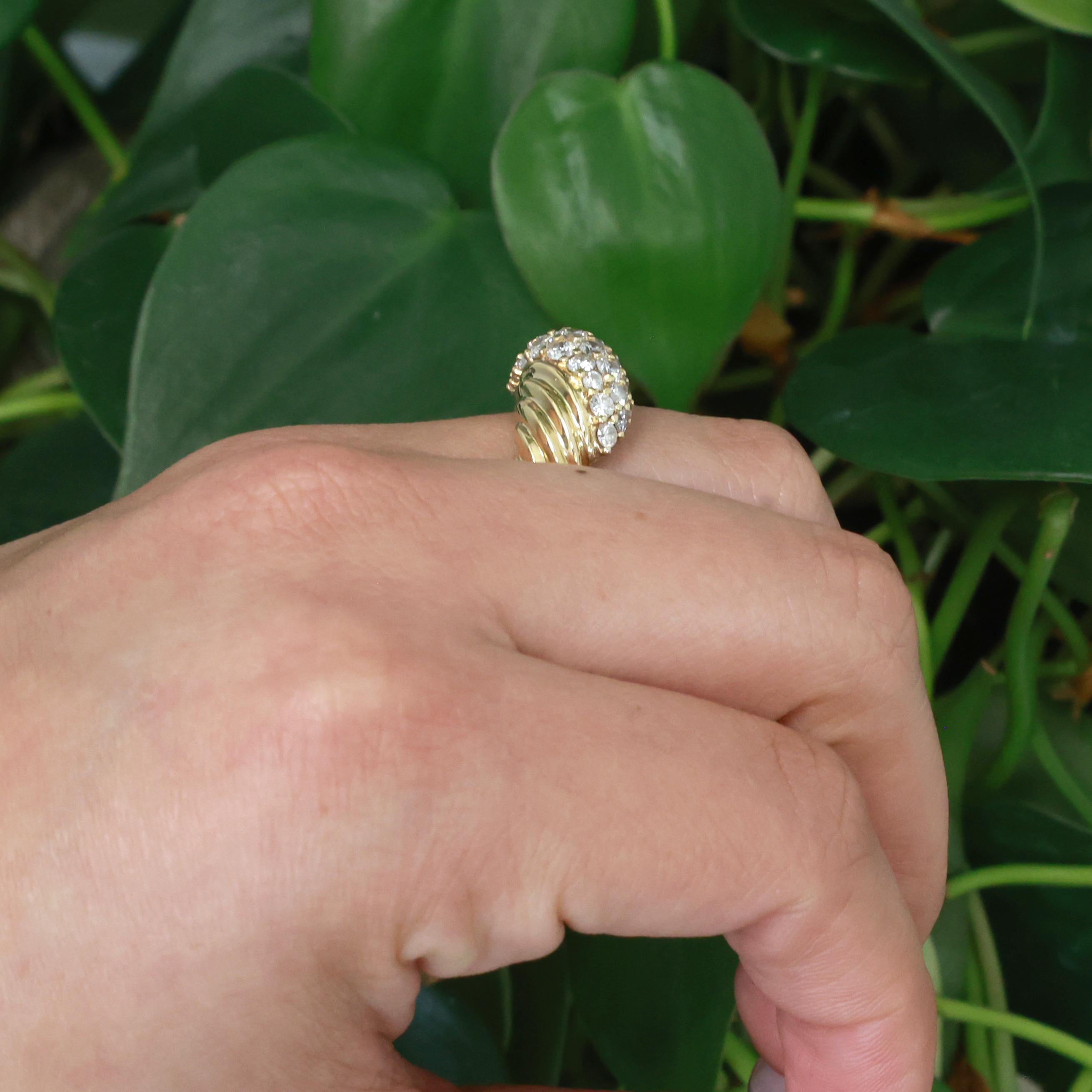 2.00 TW Cluster Diamond Crossover Band Ring 18K Yellow Gold Size 8.5 Ladies