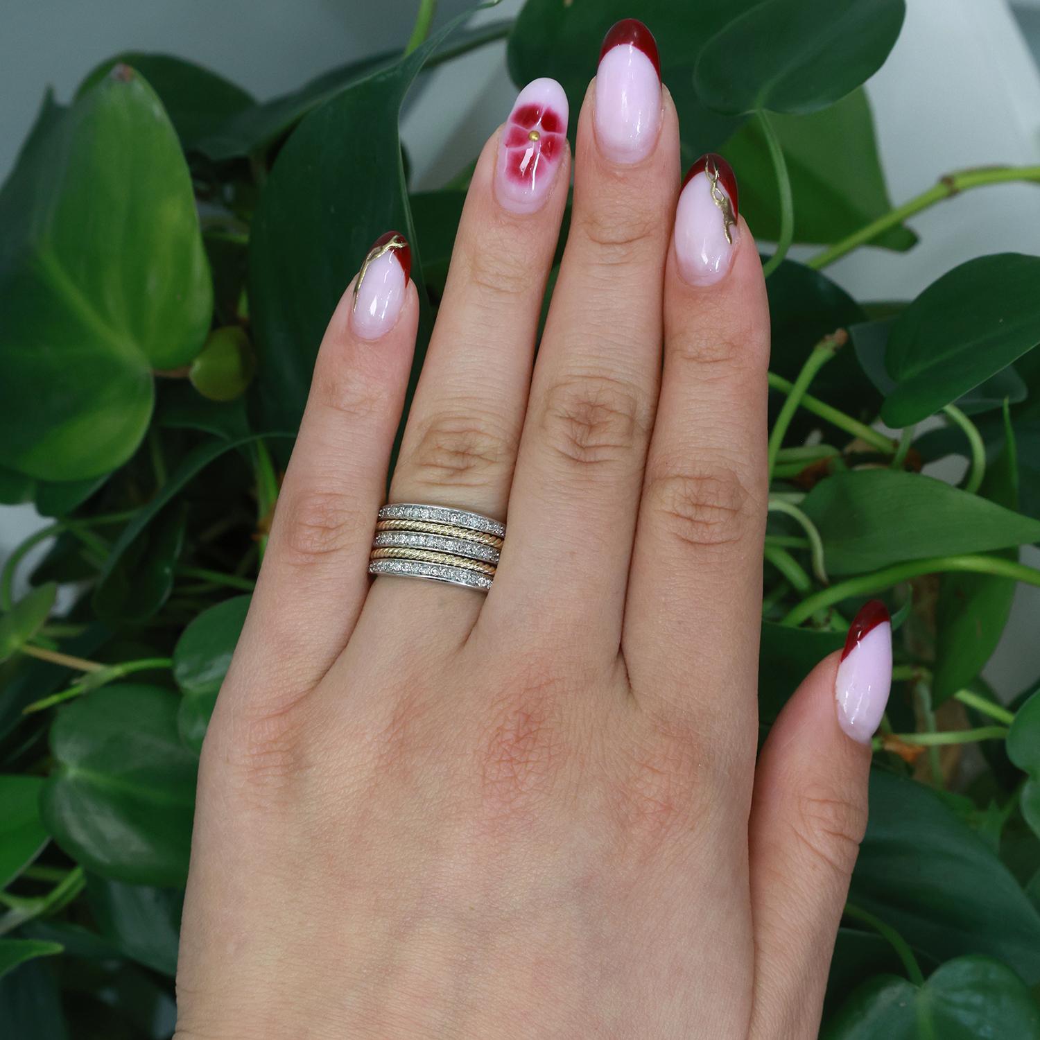 Effy 3-Row Diamond Wide Band Ring 14K Gold 0.75 TW Size 7.25 Ladies Estate