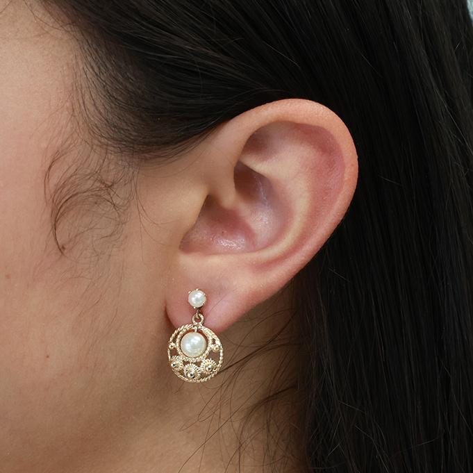 Cultured Akoya Pearl Drop Dangle Earrings 14K Yellow Gold 0.78" Ladies Estate