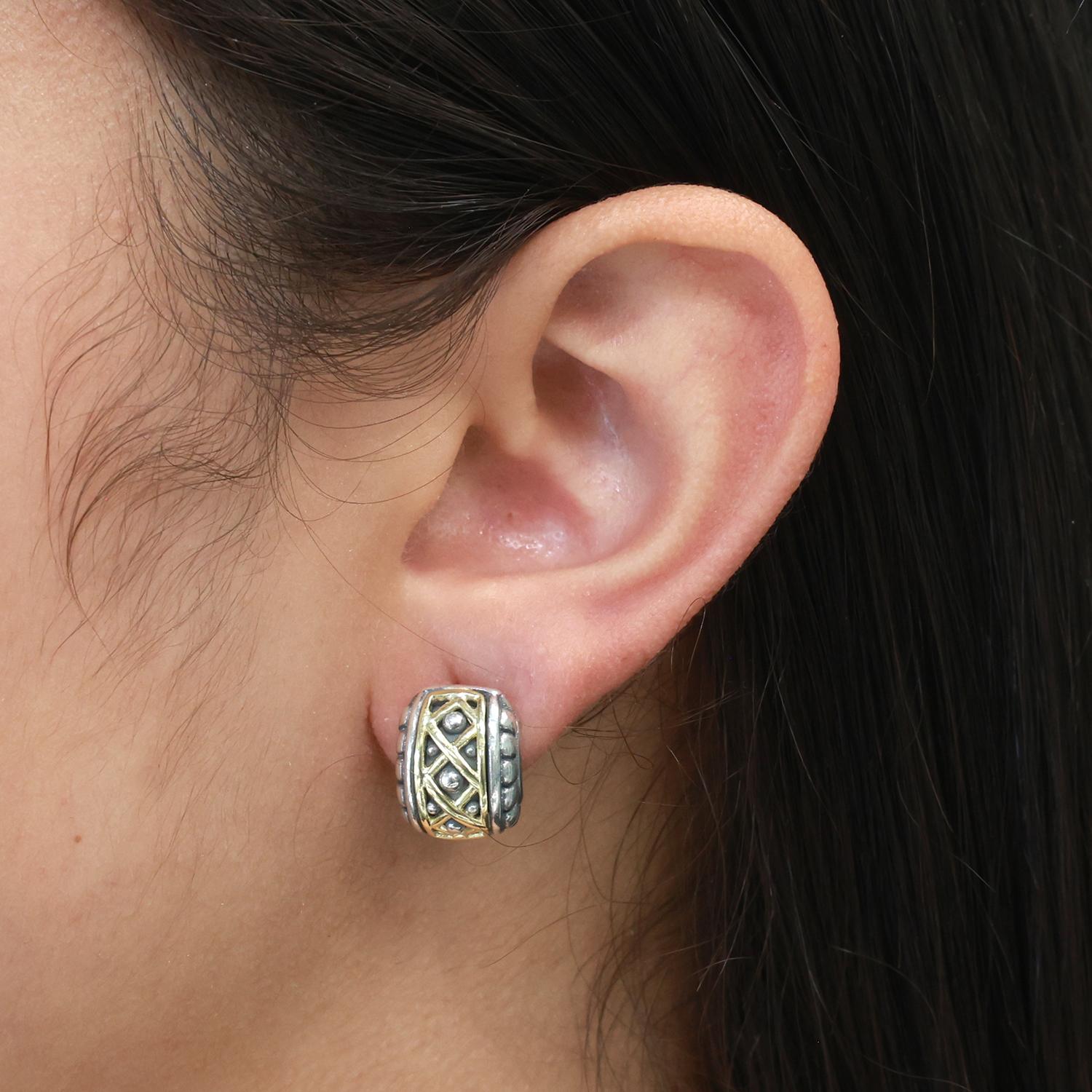 Lagos Caviar Lattice Huggie Hoop Earrings 18K Yellow Gold Sterling Silver 0.47"