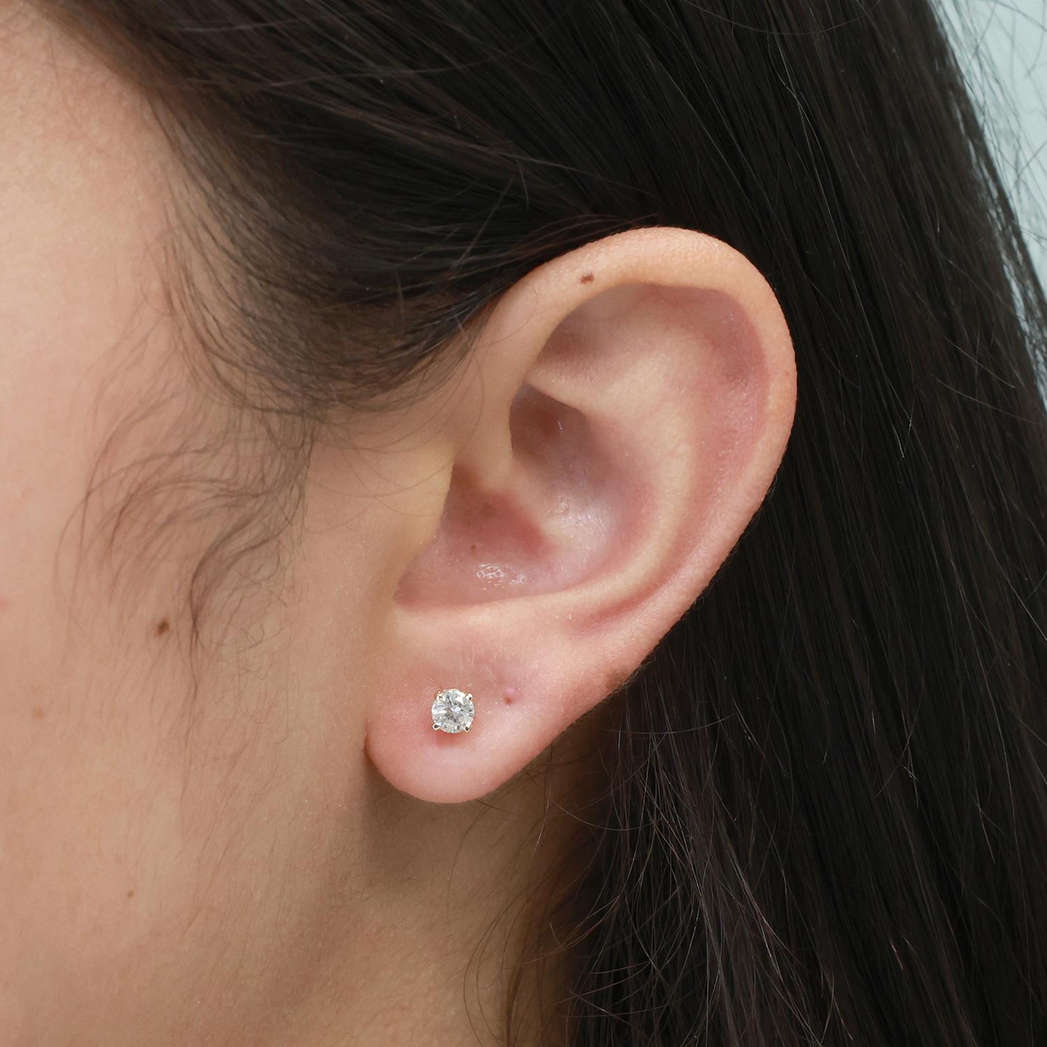 0.50 TW Round Diamond Stud Earrings 14K Yellow Gold 4-Prong Setting Screw Backs