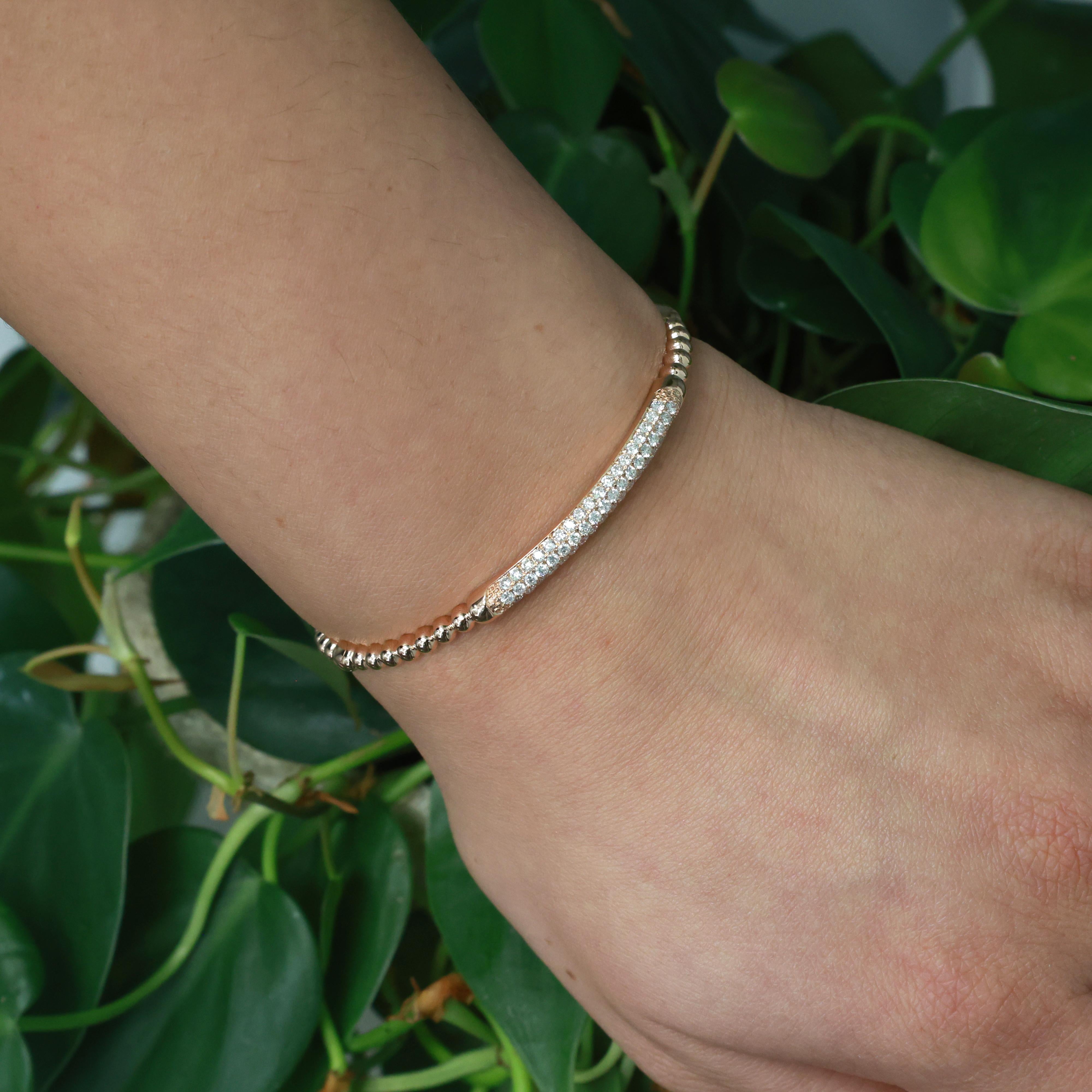 1.50 TW Diamond Ball Link Bangle Bracelet 18K Rose Gold  Ladies Estate 6.5"