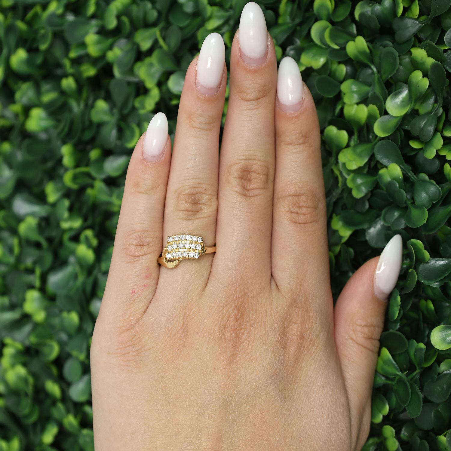 3-Row Diamond Swirl Ring 14K Yellow Gold 0.50 TW Diamonds Size 7.5 Ladies Estate
