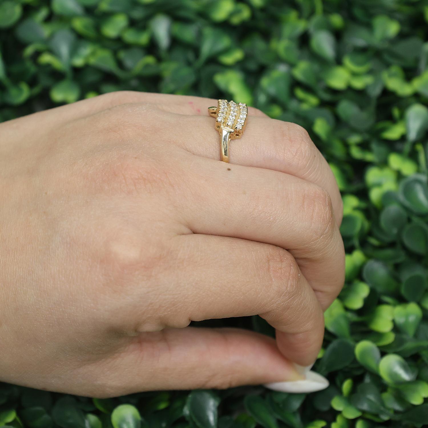 3-Row Diamond Swirl Ring 14K Yellow Gold 0.50 TW Diamonds Size 7.5 Ladies Estate