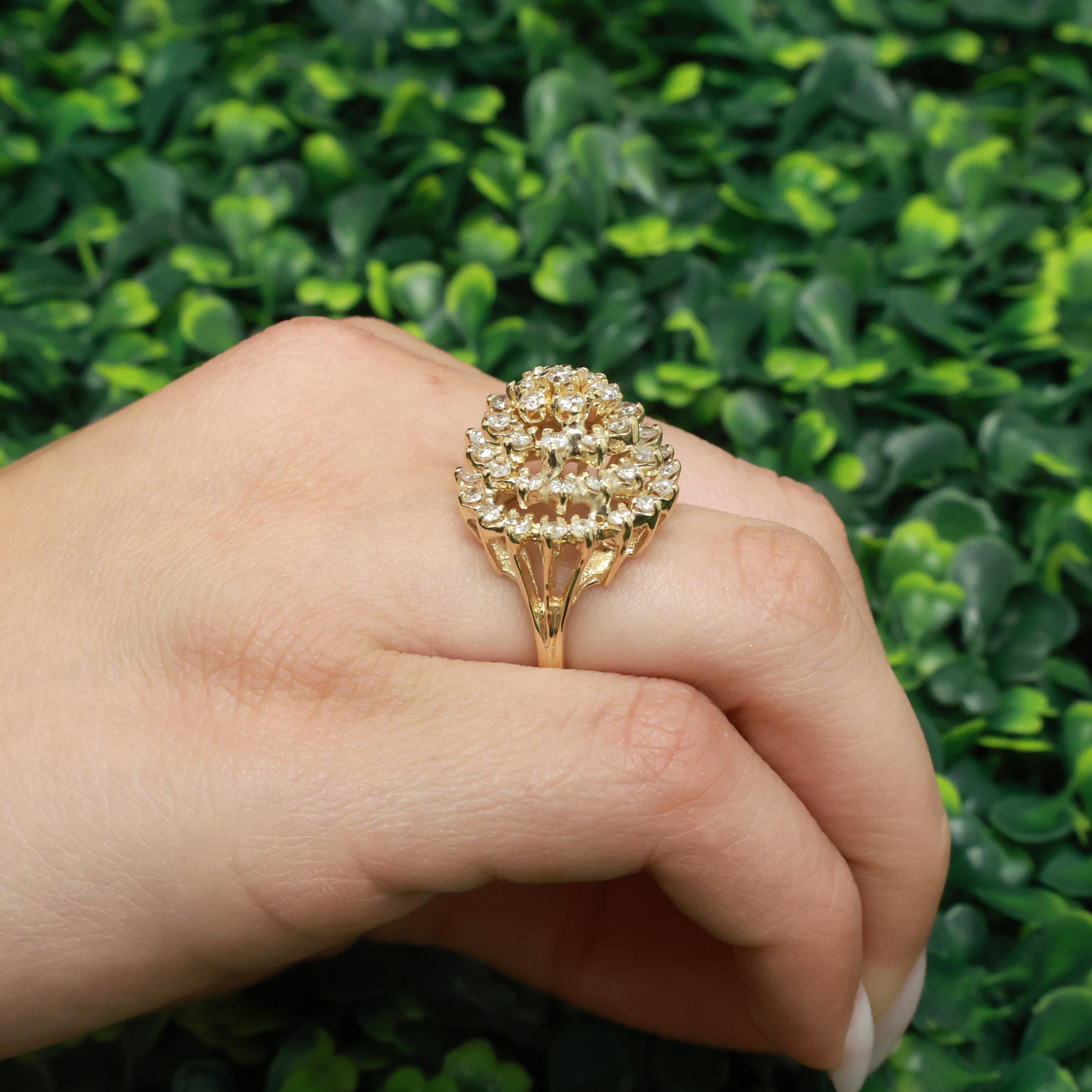 Cluster Diamond Dome Ring Flower Yellow Gold 3.00 TW Size 6.25 Ladies Estate