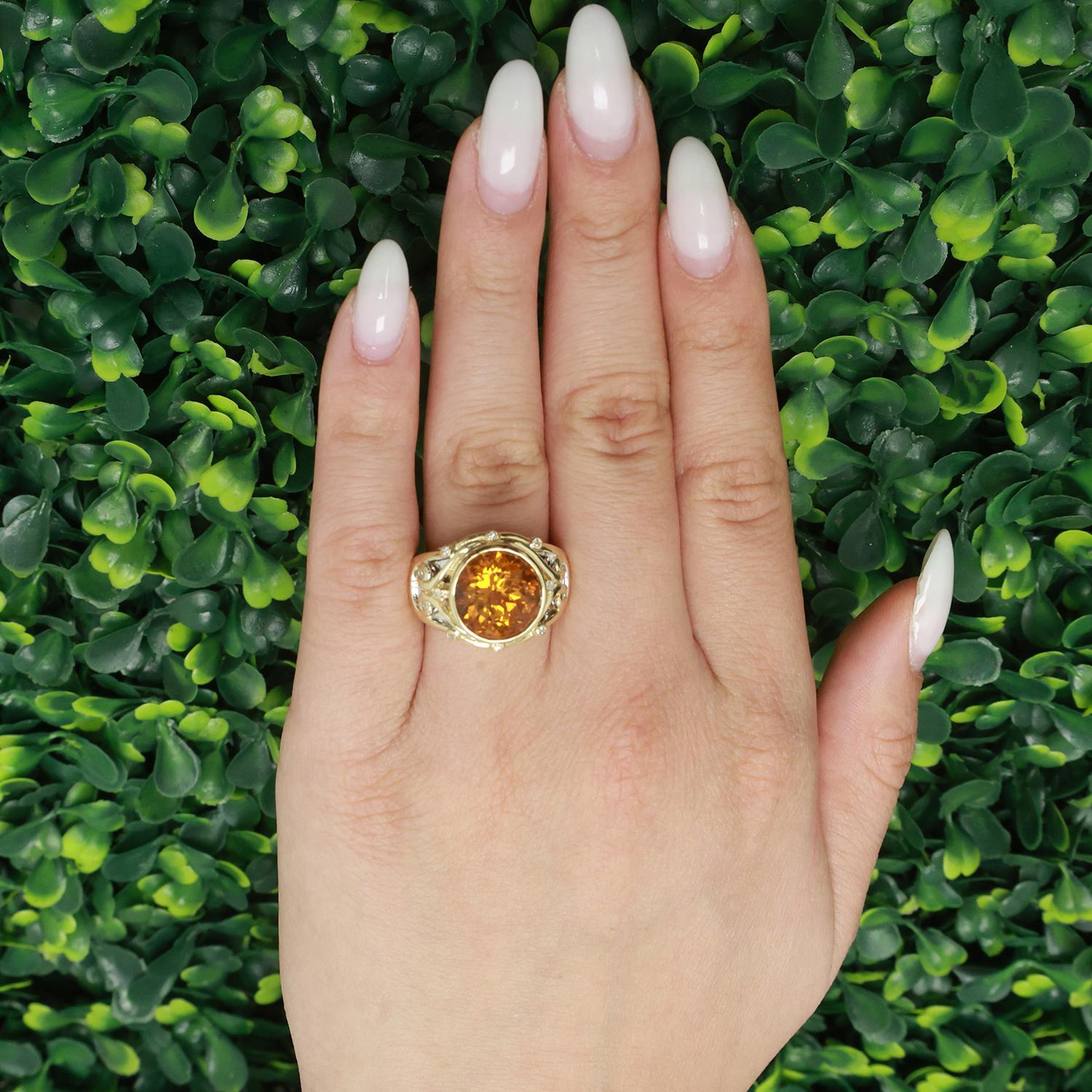 Citrine Diamond Filigree Statement Ring 14K Gold 5.79 CTW Size 7 Estate