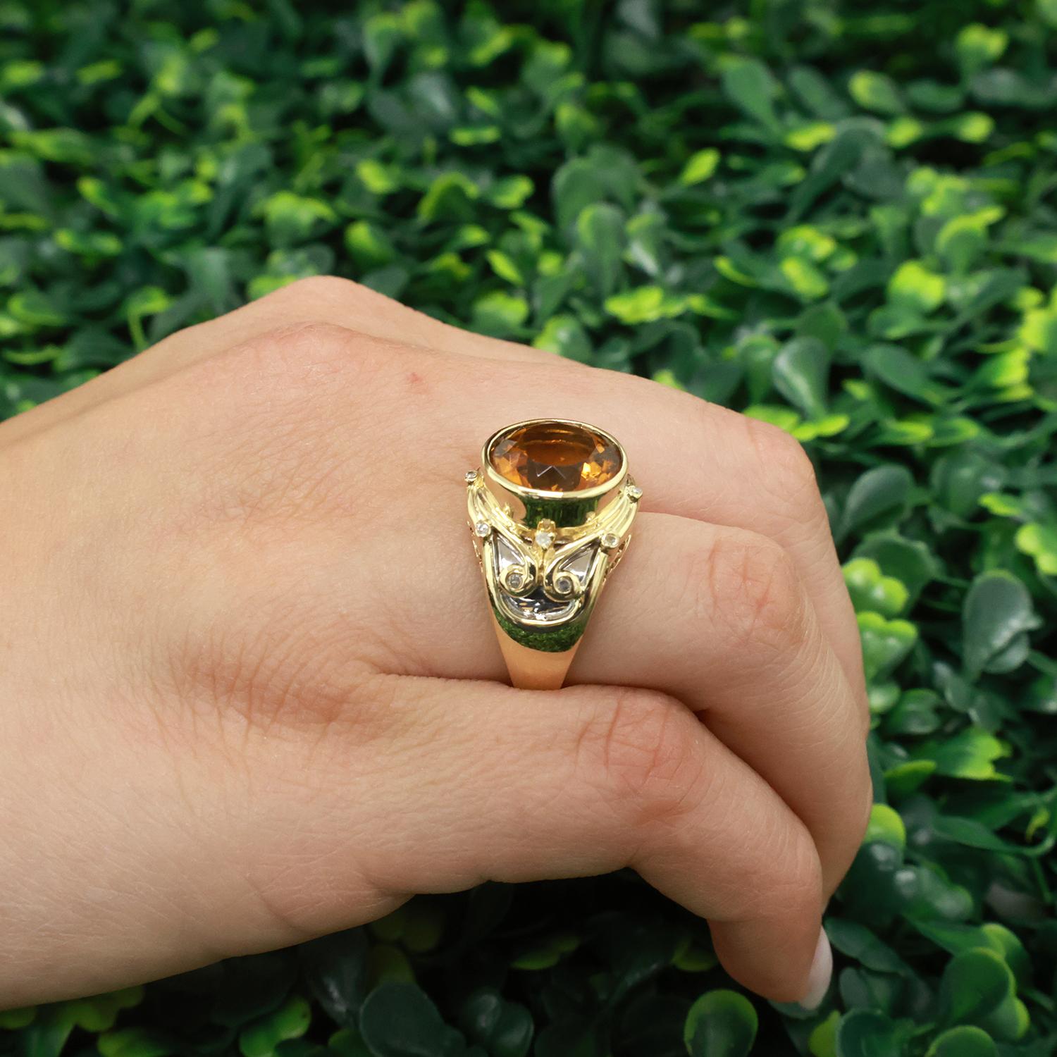 Citrine Diamond Filigree Statement Ring 14K Gold 5.79 CTW Size 7 Estate
