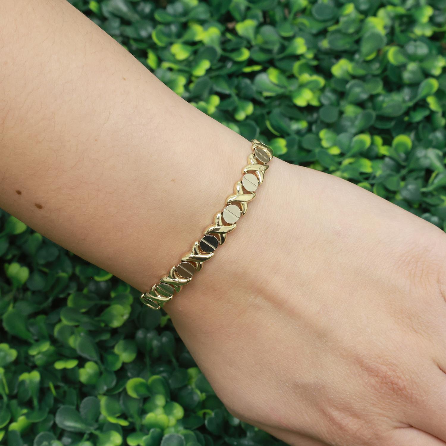 14K Yellow Gold XO Link Bracelet 7.75" Italian Ladies Estate