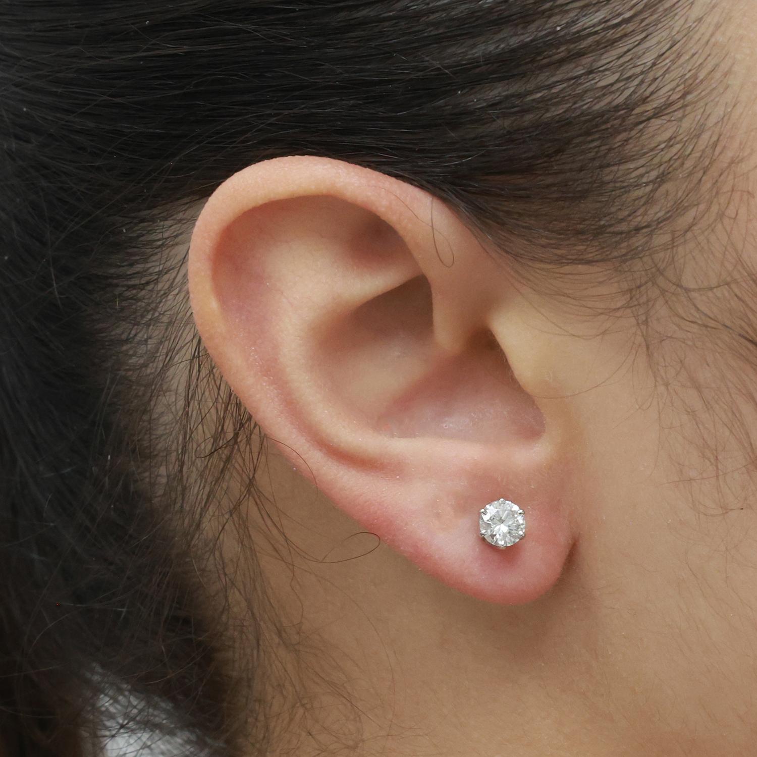 1.20 TW Round Diamond Stud Earrings 14K White Gold Screw Backs Unisex Estate