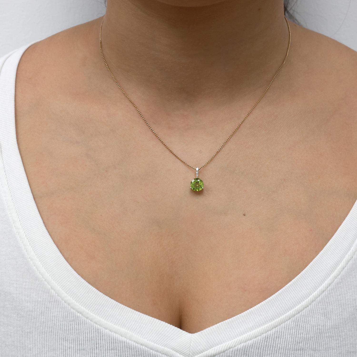 Peridot Diamond Accent Round Pendant 10K Yellow Gold 2.15 CTW 0.55" Estate