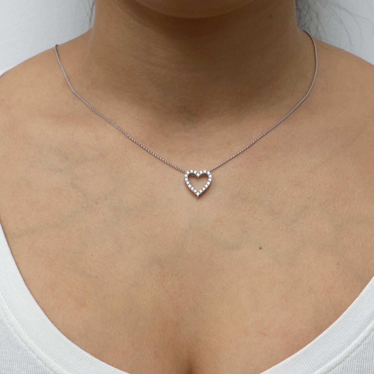 Diamond Open Heart Pendant 10K White Gold 0.55 TW 0.60" Ladies Estate