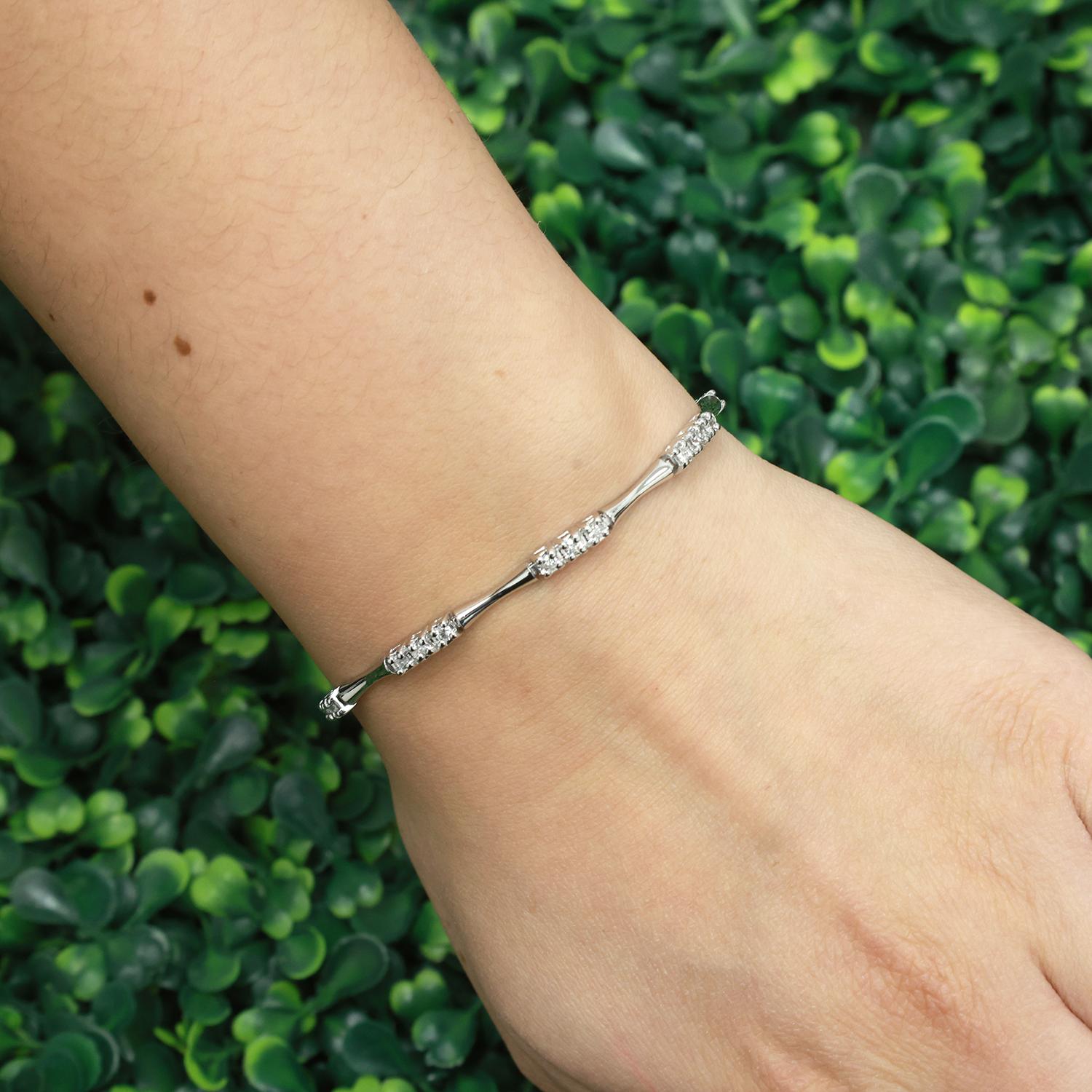 1.00 TW Diamond Bar Link Station Bracelet 14K White Gold 7" Ladies Estate