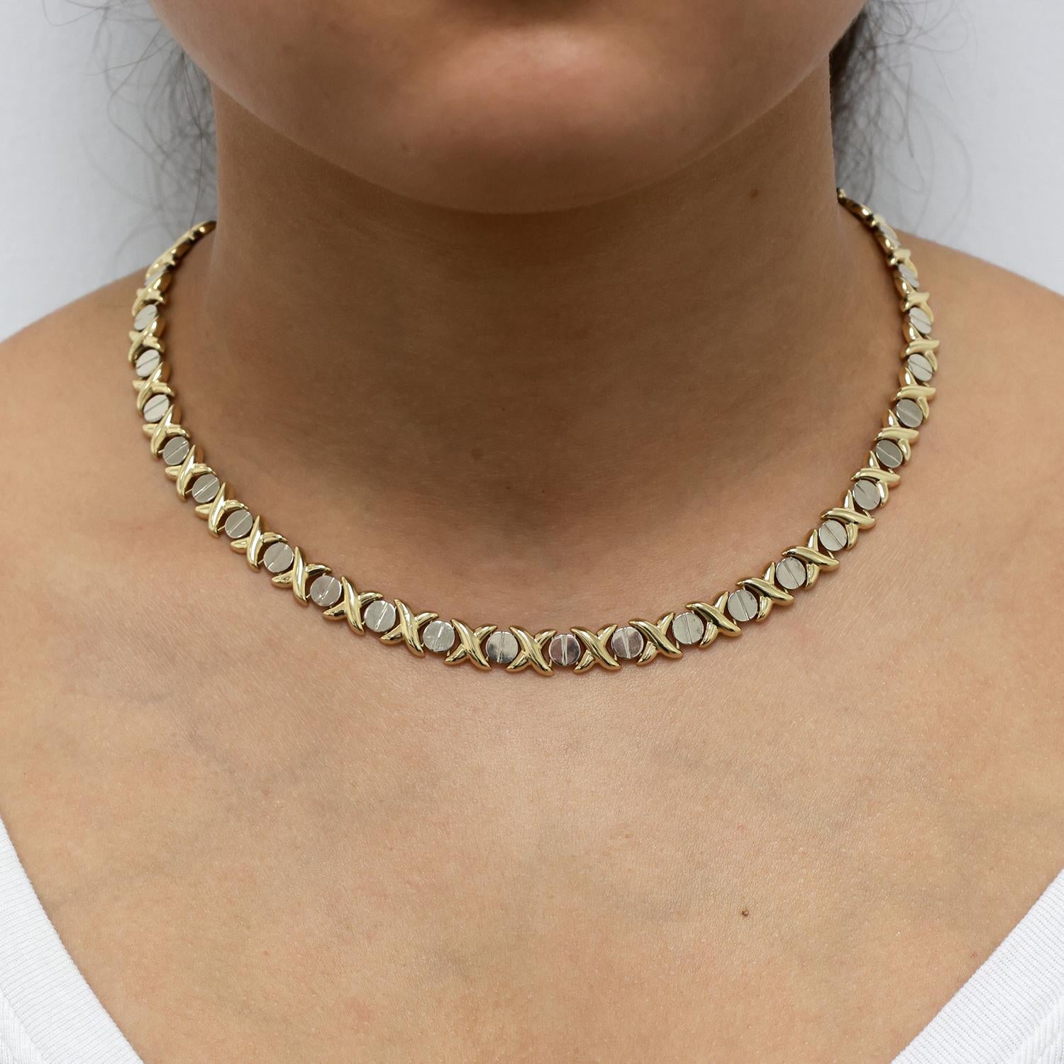 14K Two-Tone Gold XO Link Necklace 18" Ladies Estate