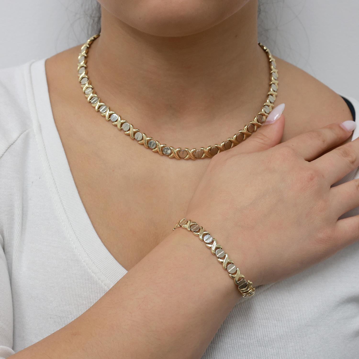 14K Two-Tone Gold XO Link Necklace 18" Ladies Estate