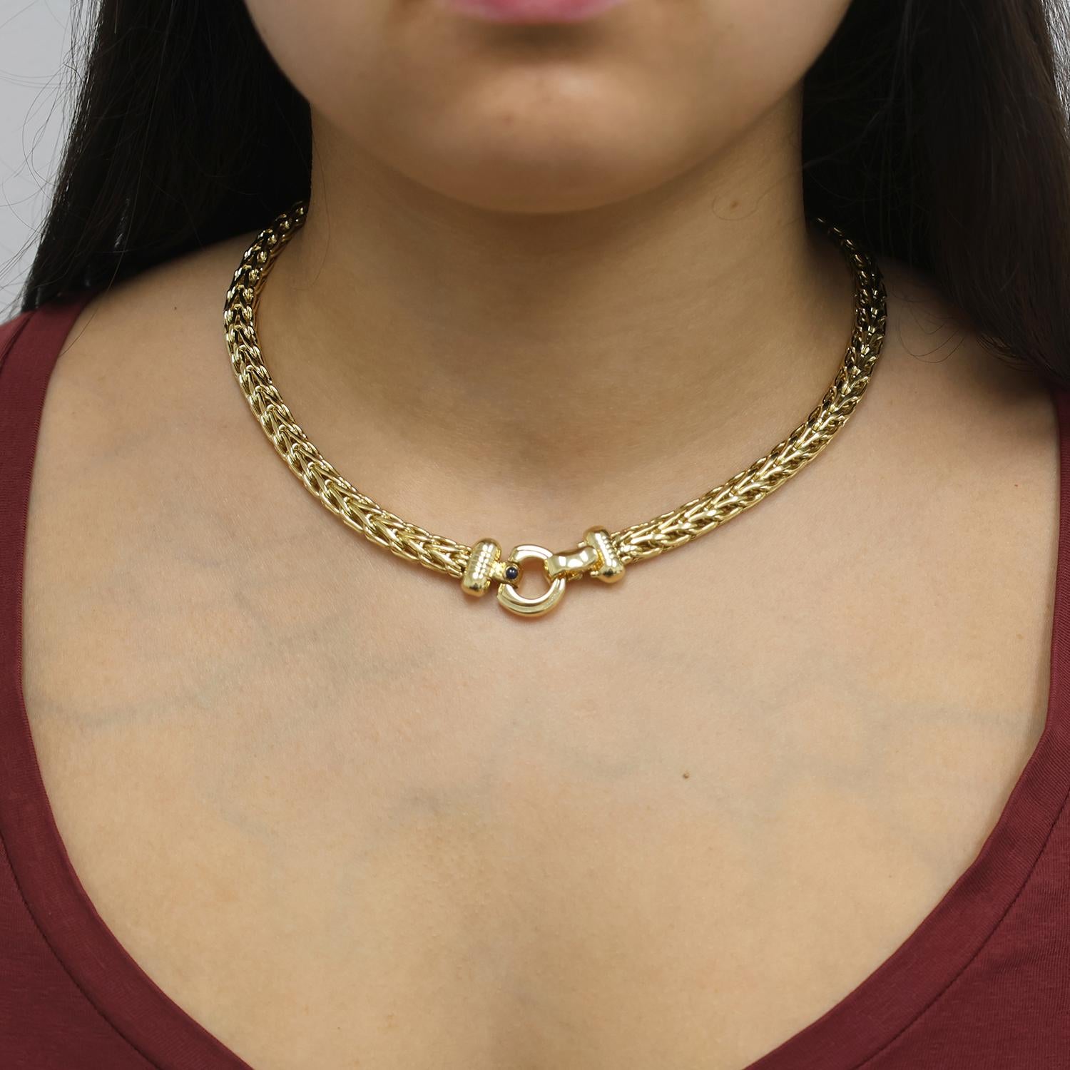 Roberto Coin 18K Yellow Gold Wheat Link Necklace Sapphire Accented Clasp 18"