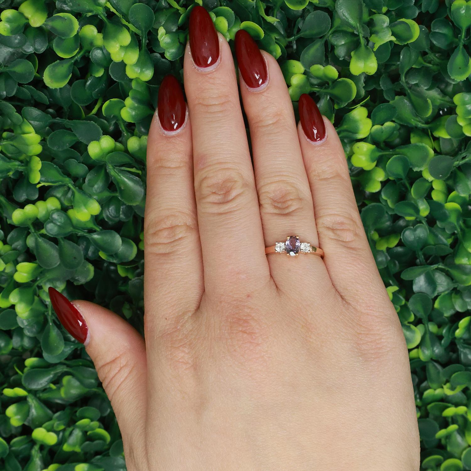 Solitaire Purple Spinel Ring White Spinel Accents 10K Rose Gold 0.70 CTW SZ 7.25