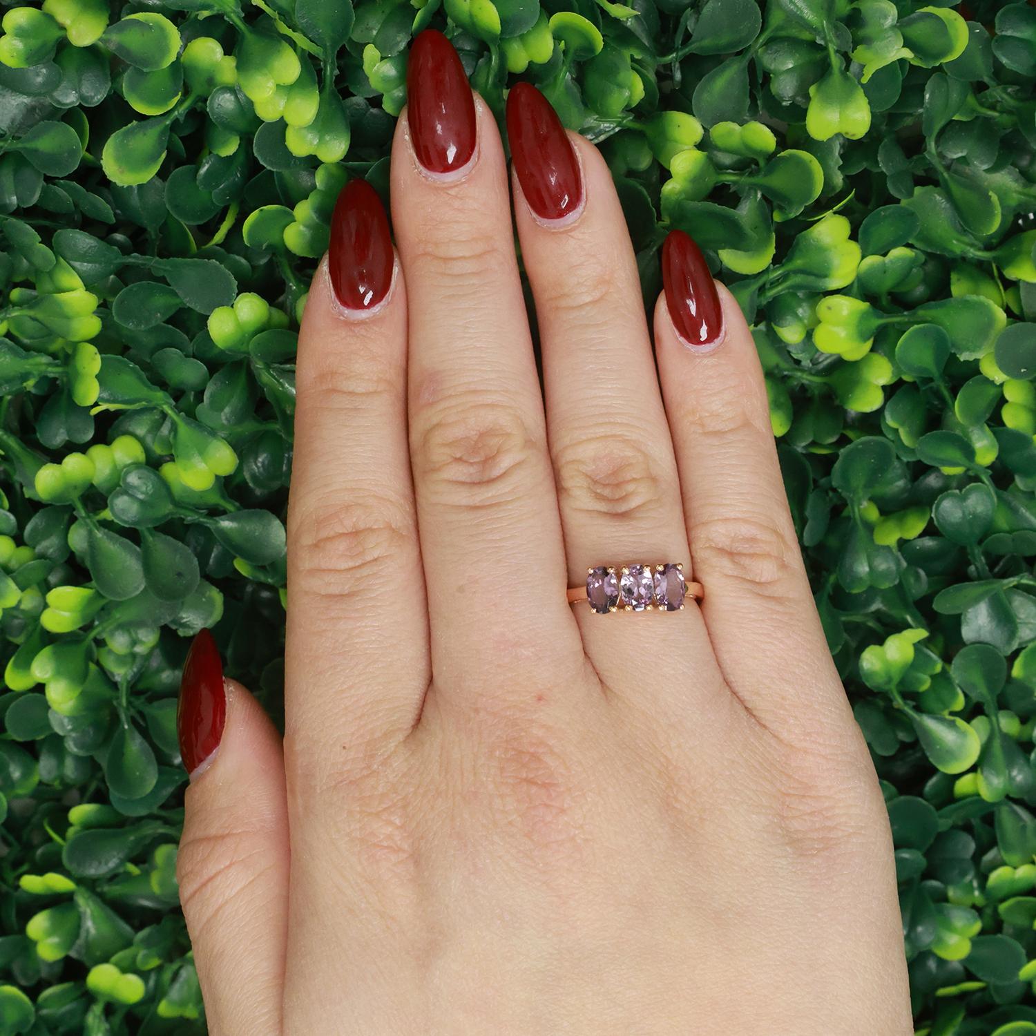 3-Stone Spinel Cocktail Ring 10K Rose Gold 1.50 CTW Size 7.25 Ladies Estate