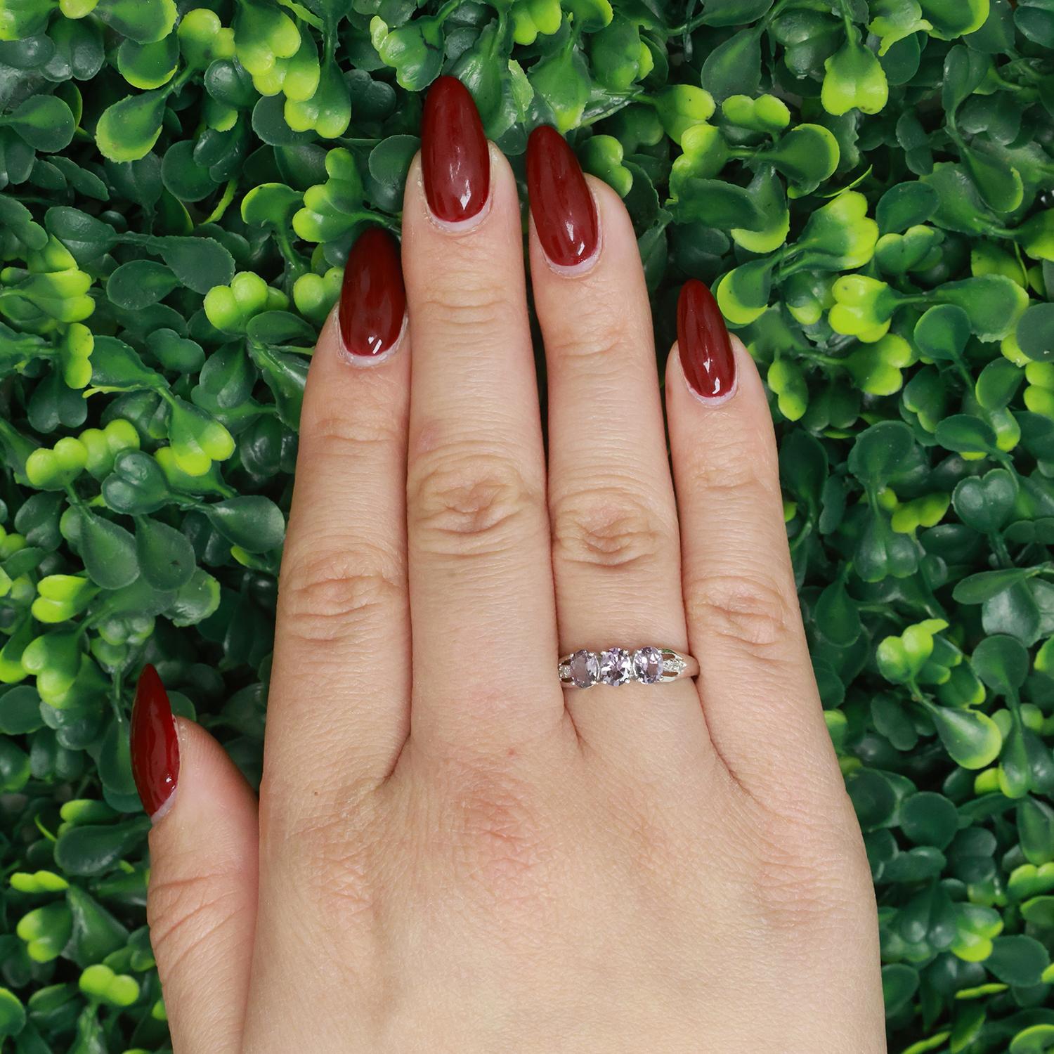 3-Stone Pink Spinel Diamond Band Ring 10K White Gold 0.77 CTW Size 7 Ladies