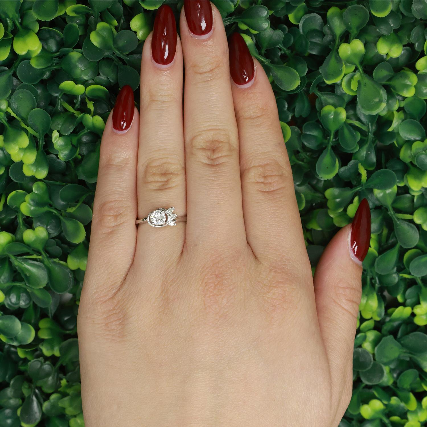 0.48 TW Diamond Floral Cocktail Ring White Gold Size 6 Ladies Estate