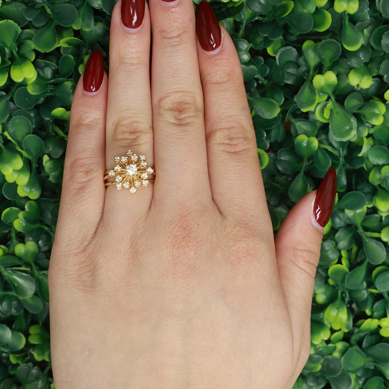 Diamond Floral Cocktail Ring 14K Yellow Gold 0.50 TW Size 6.5 Ladies Estate