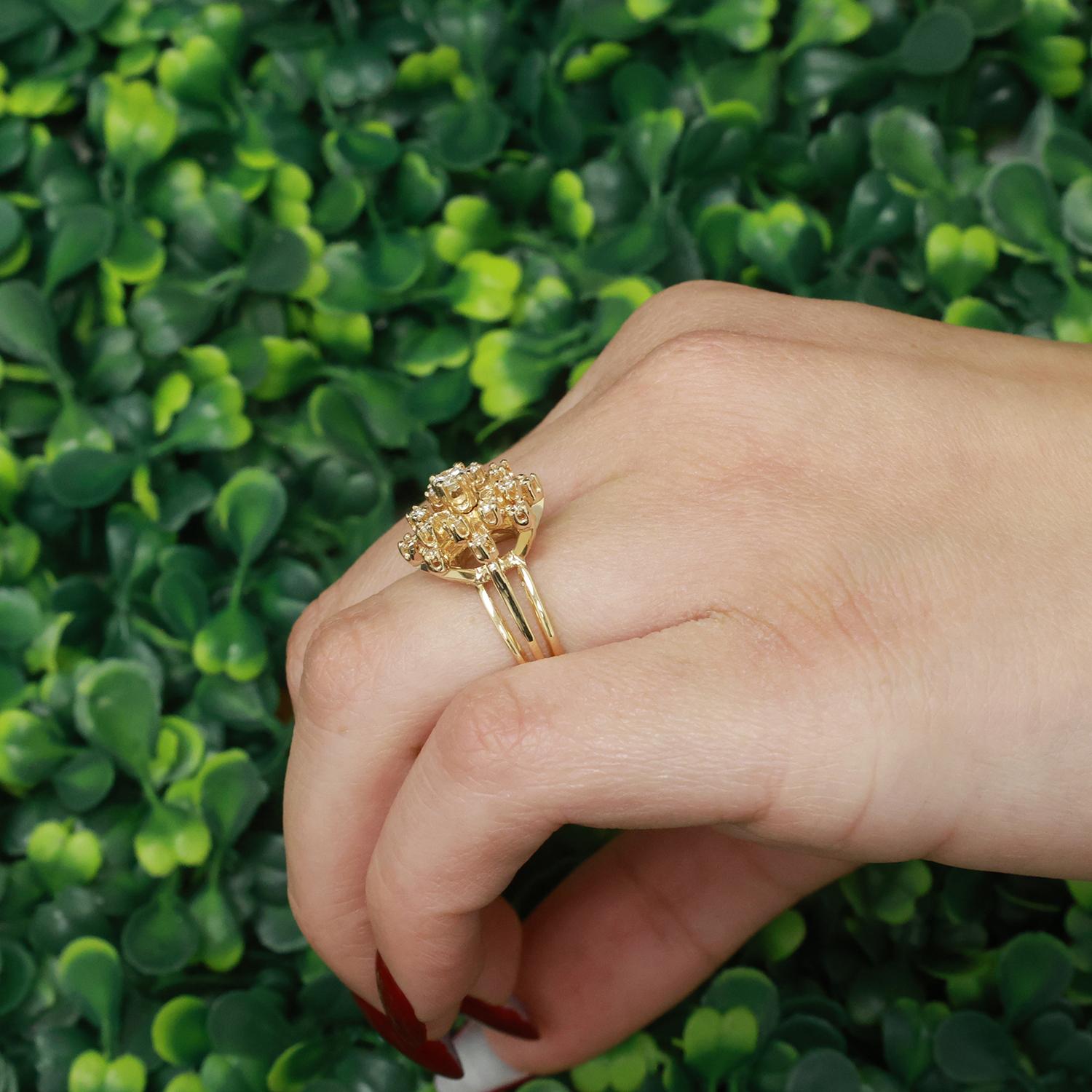 Diamond Floral Cocktail Ring 14K Yellow Gold 0.50 TW Size 6.5 Ladies Estate