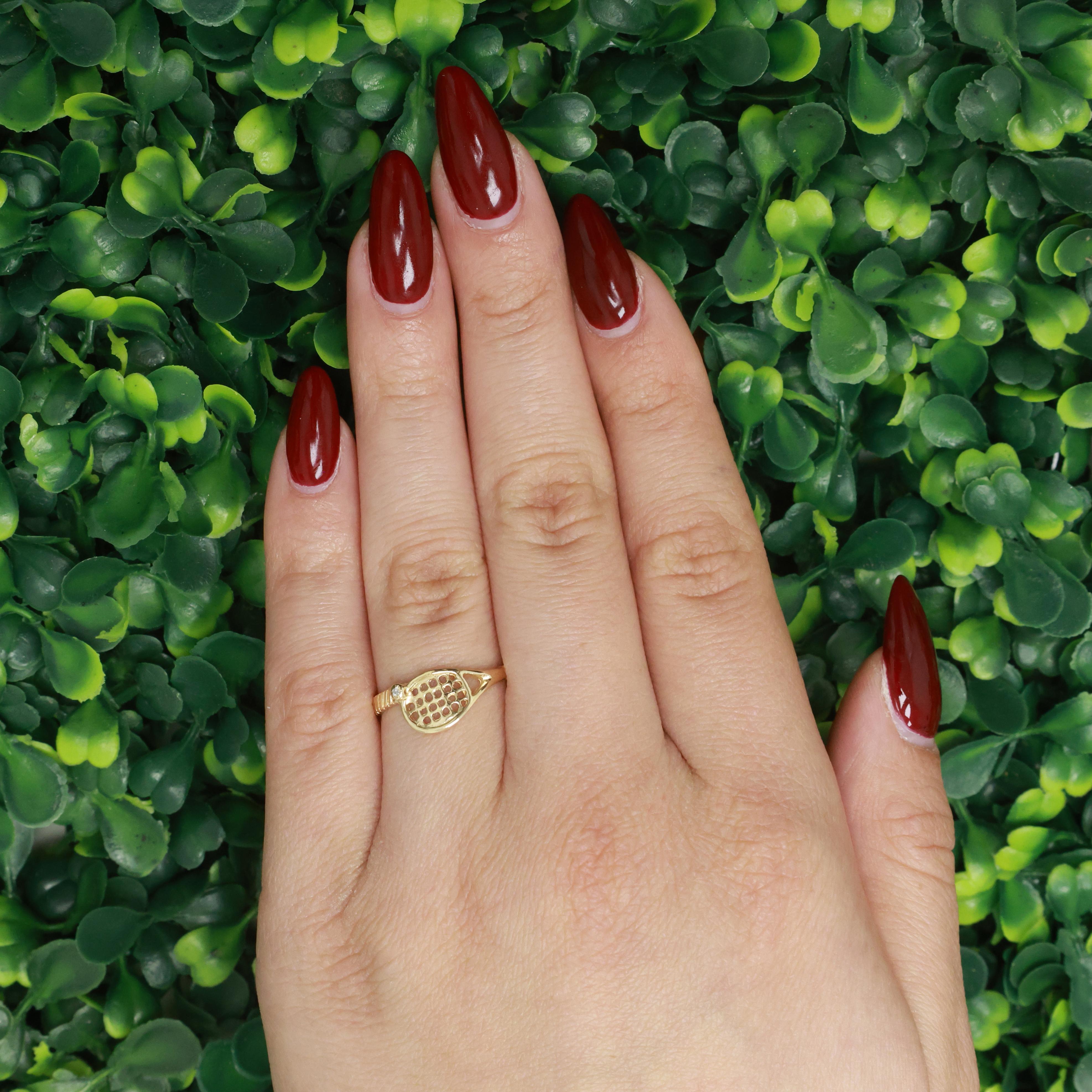 Tennis Racket Accent Diamond Ring 10K Yellow Gold Size 8 Estate