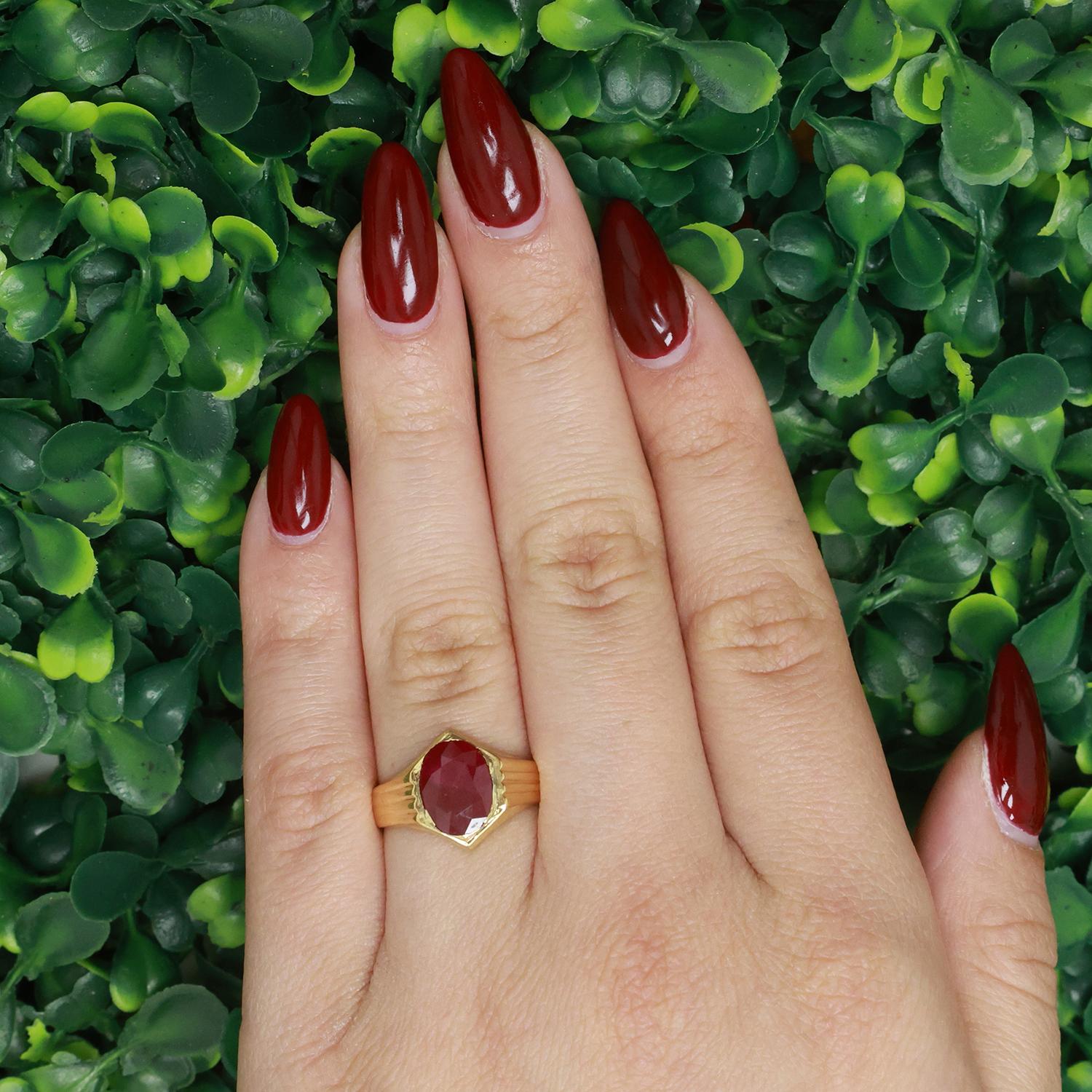 22K Yellow Gold Oval Ruby Solitaire Ring 3.75 CT Size 6.75 Estate