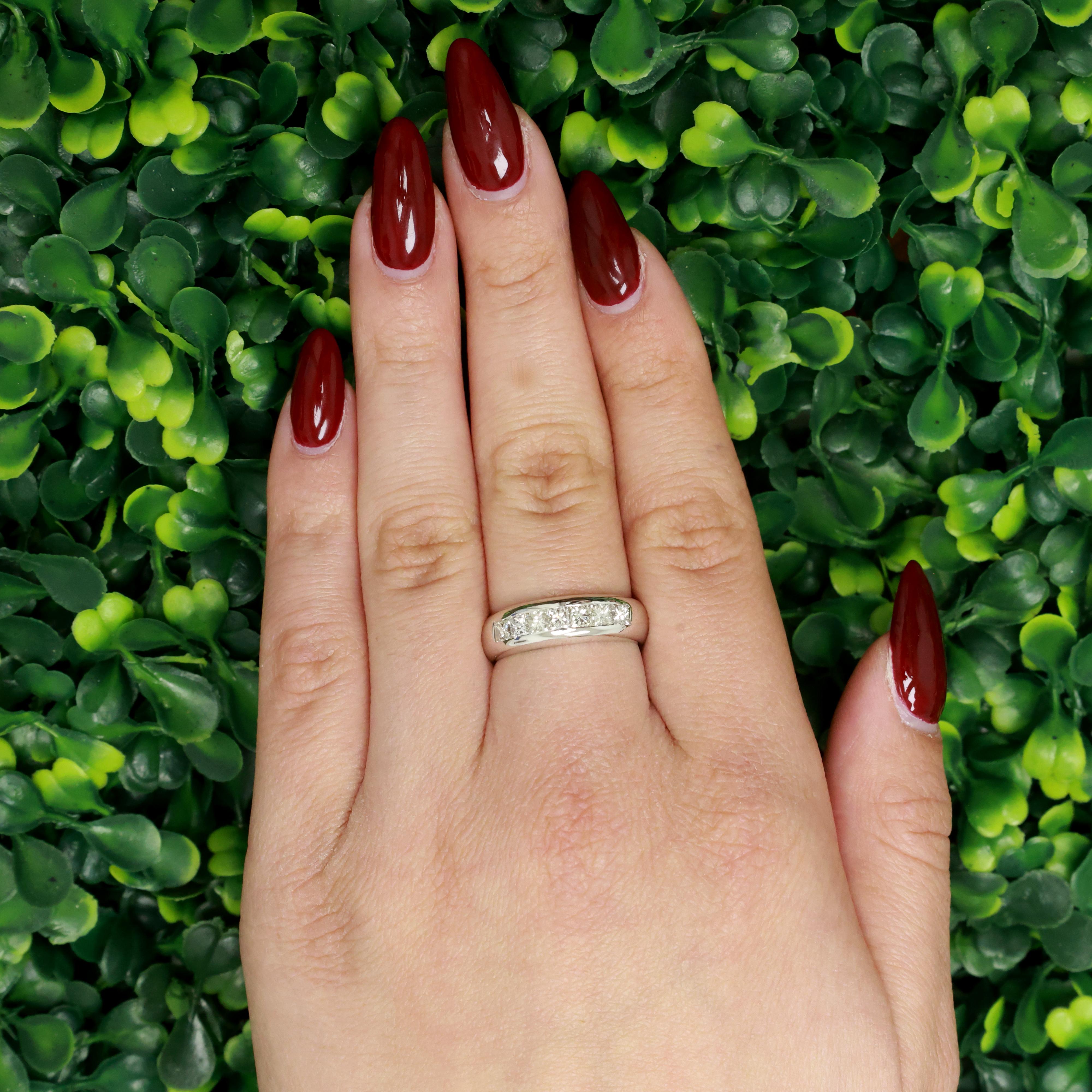 Princess Cut Diamond Half Eternity Band Ring 14K White Gold 1.33 TW Size 8