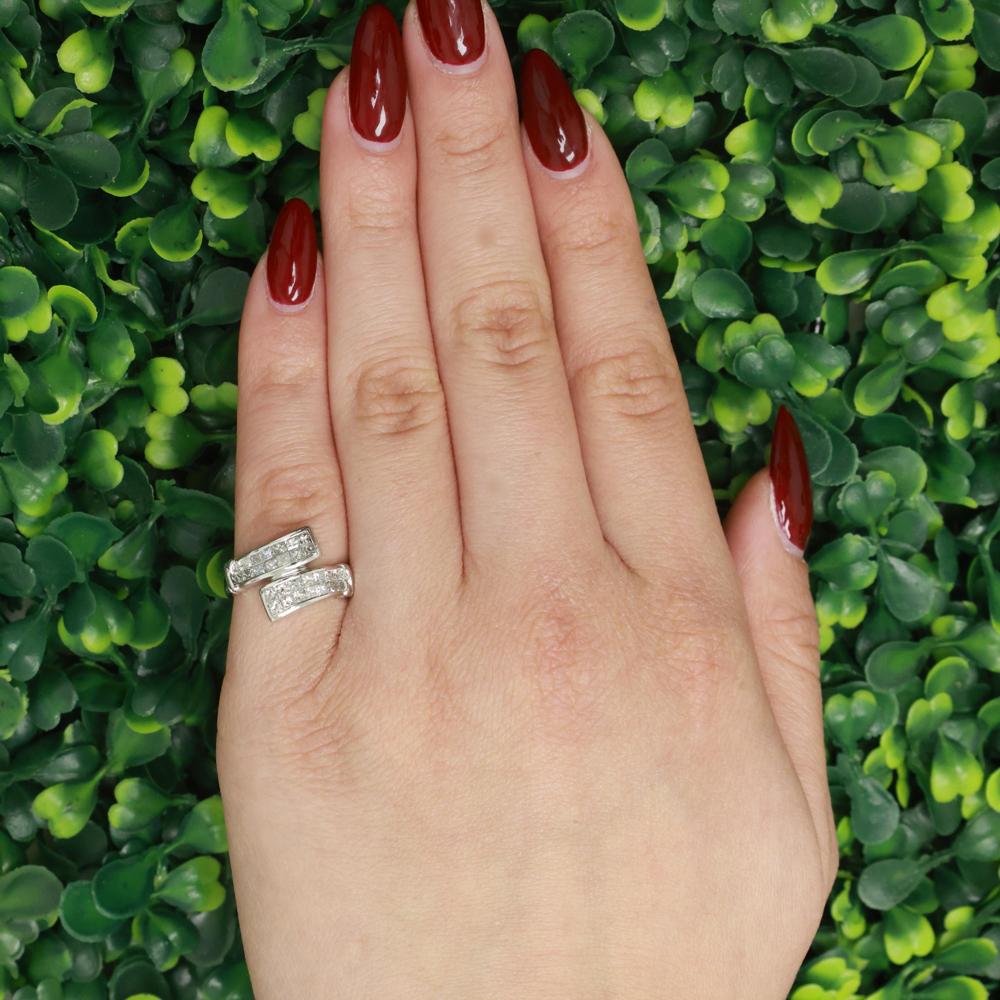 1.00 TW Princess Cut Diamond Bypass Ring 14K White Gold Size 5 Ladies Estate