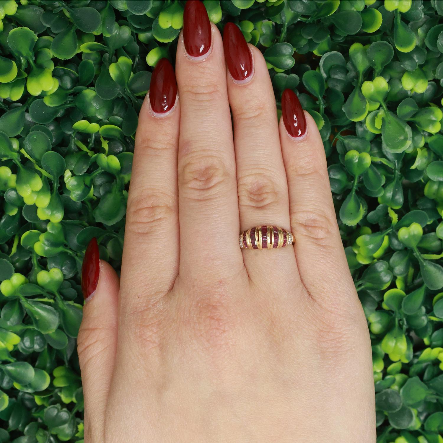 Princess Ruby Diamond Dome Ring 14K Gold 0.66 CTW Size 7.5 Ladies Estate